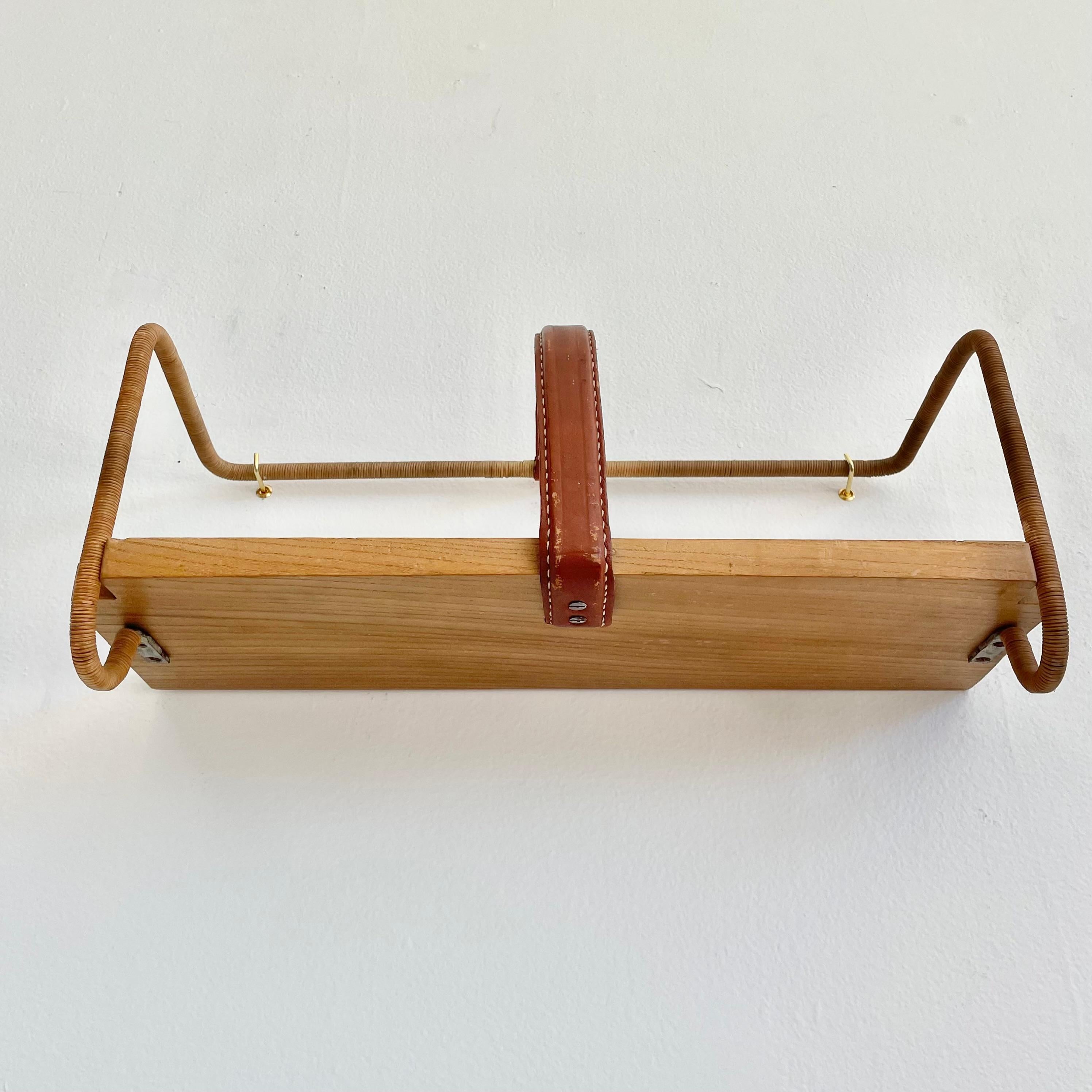 Jacques Adnet Leather, Wood and Twine Shelf, 1950s France For Sale 2