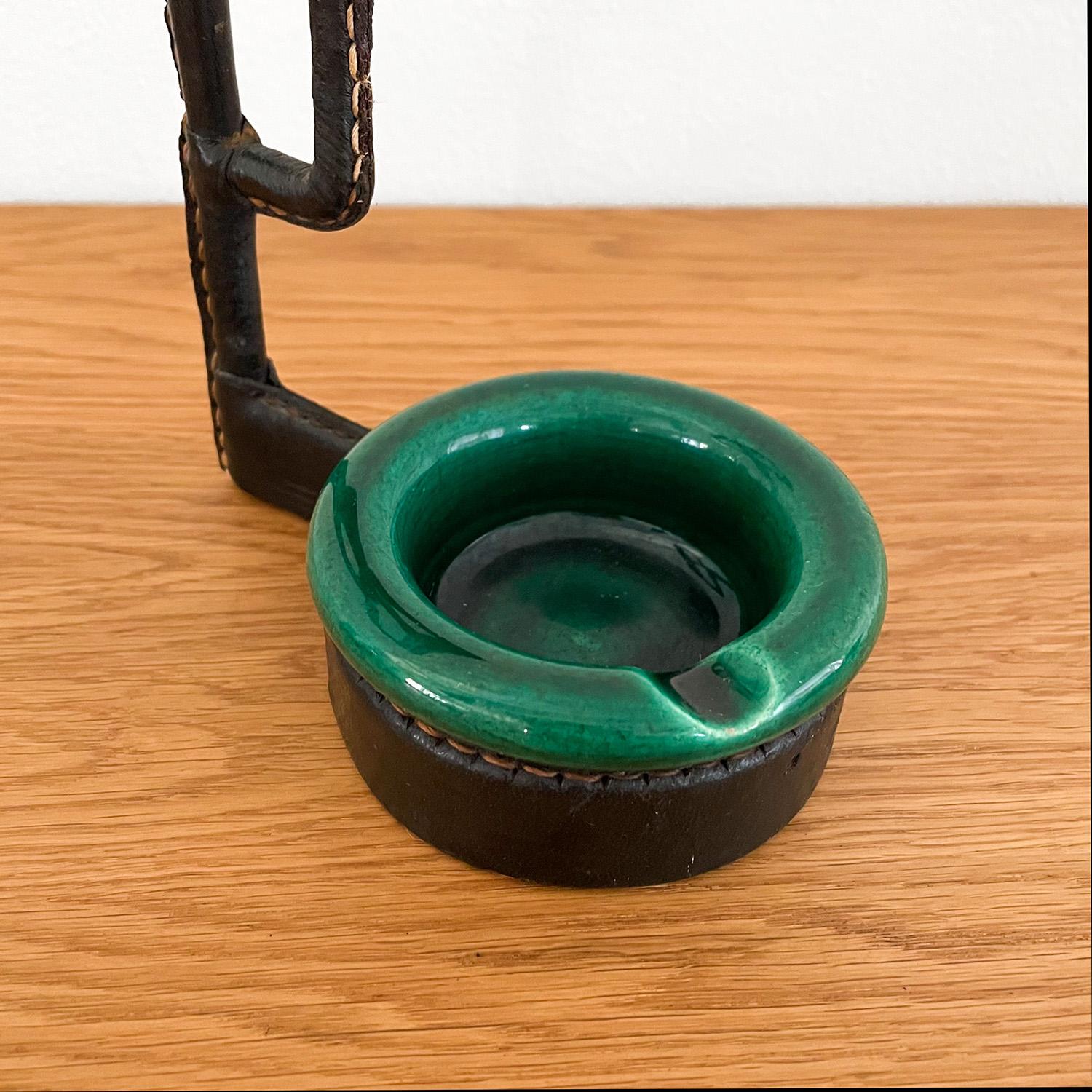 Jacques Adnet Leather Wrapped Ceramic Ashtray & Cigarette Holder 3