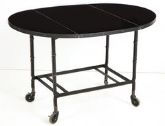 Jacques Adnet Leather Wrapped Drop-Leaf Serving Table on Casters, France, 1950s