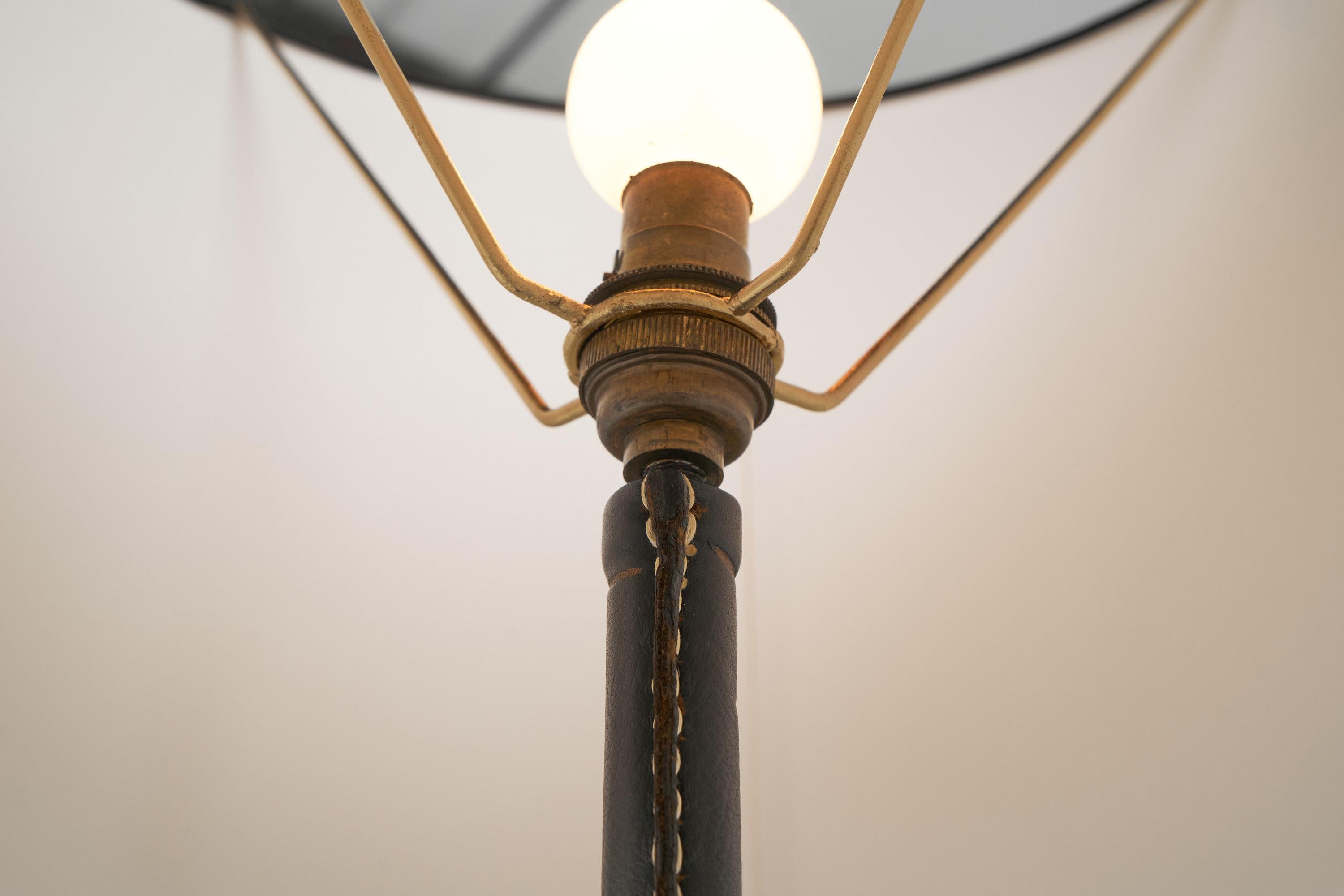 Brass Jacques Adnet Leather Wrapped Floor Lamp France 1950