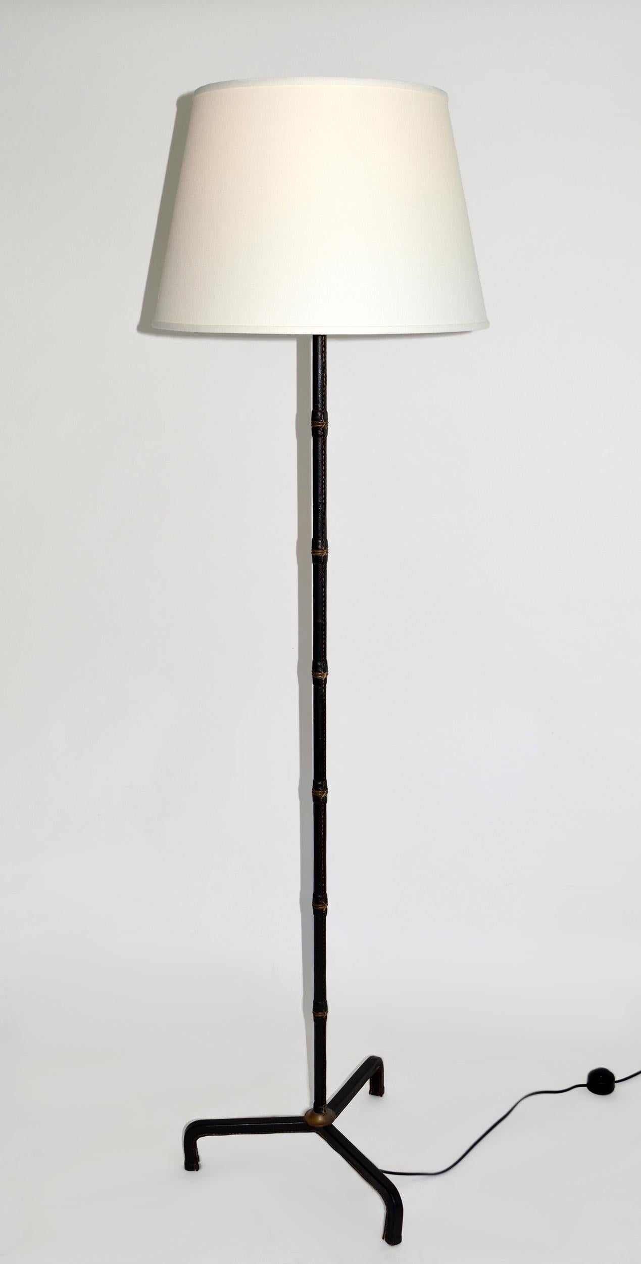 Mid-Century Modern Jacques Adnet Leather Wrapped Floor Lamp, France c. 1950 For Sale