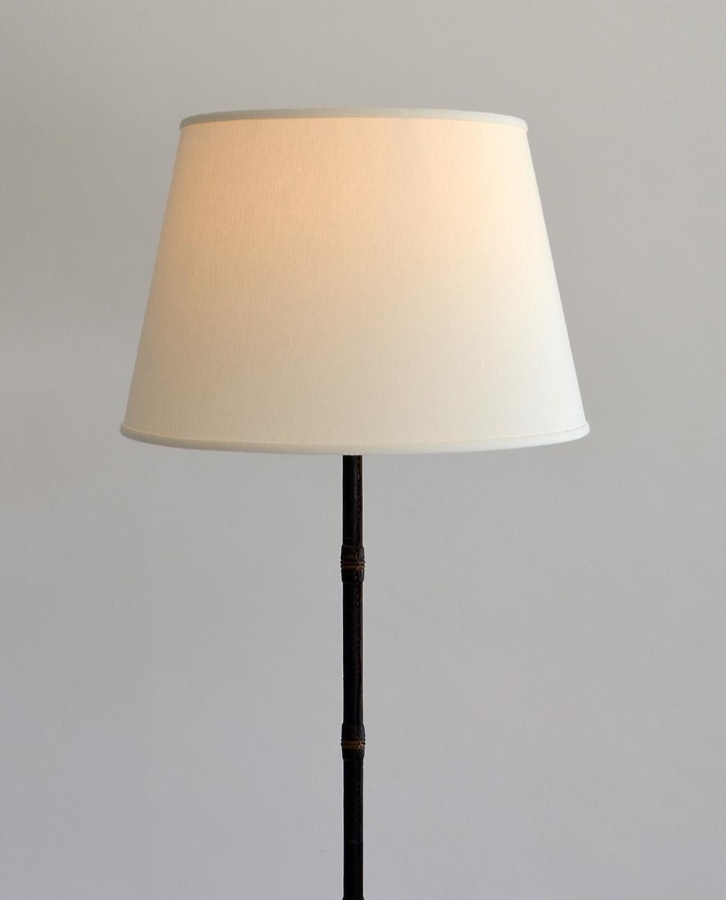 20th Century Jacques Adnet Leather Wrapped Floor Lamp, France c. 1950 For Sale