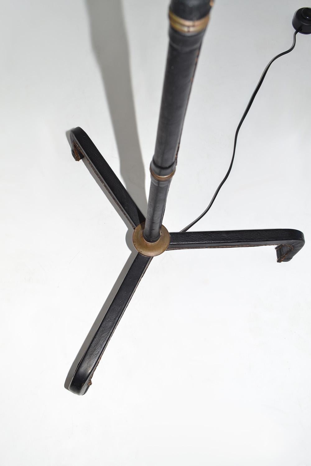 Metal Jacques Adnet Leather Wrapped Floor Lamp, France c. 1950 For Sale