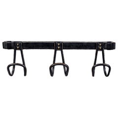Jacques Adnet Leather Wrapped Triple Tongue Hook Coat Rack