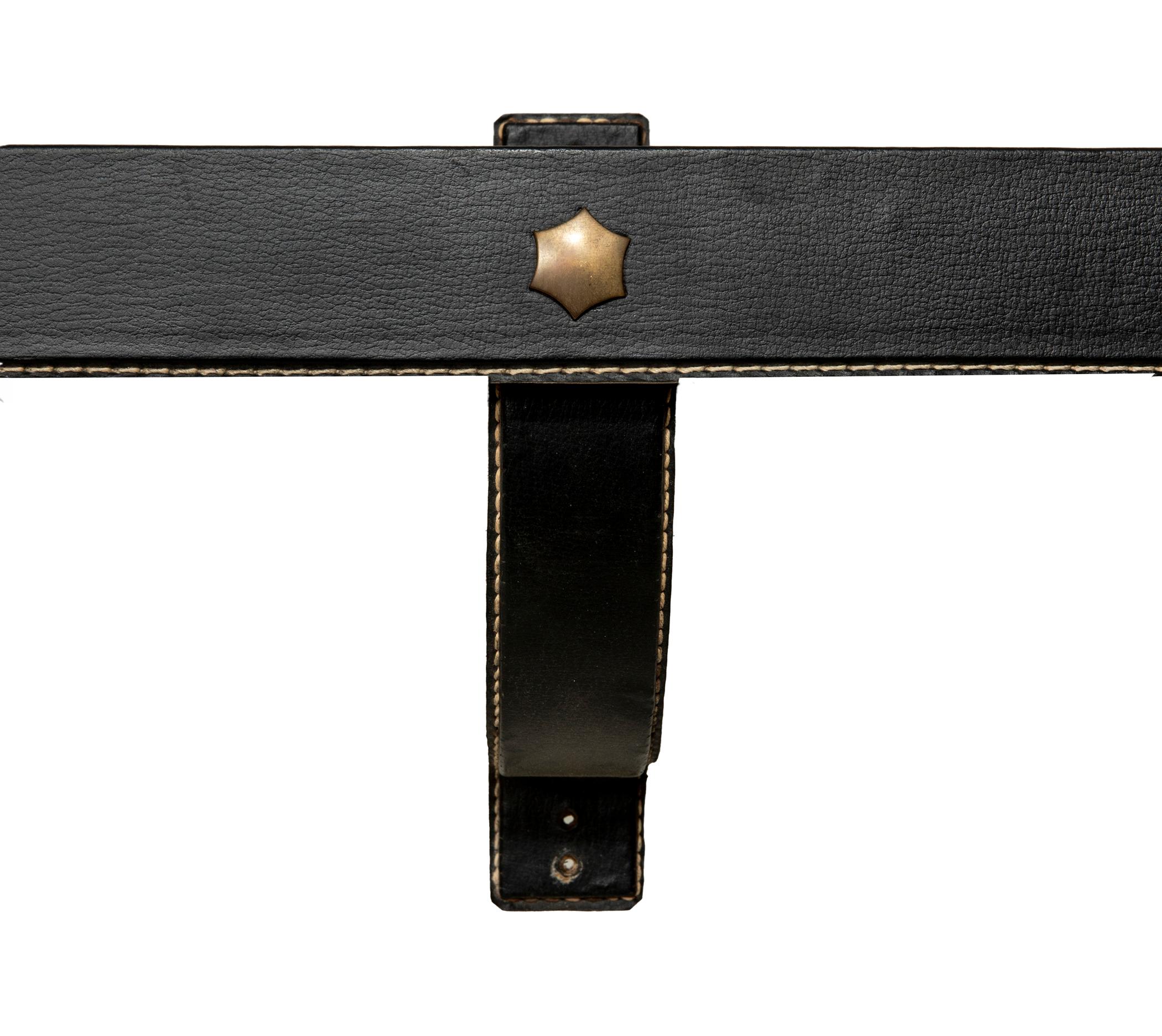 Jacques Adnet Leather Wrapped Wall Shelf In Good Condition For Sale In Los Angeles, CA
