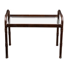 Jacques Adnet : Low side table in green leather an glass circa 1940 Jacques Adnet : Low side table in green leather an glass circa 1940