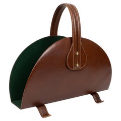 Jacques Adnet Magazine Holder, Stand in Leather and Brass, circa 1950