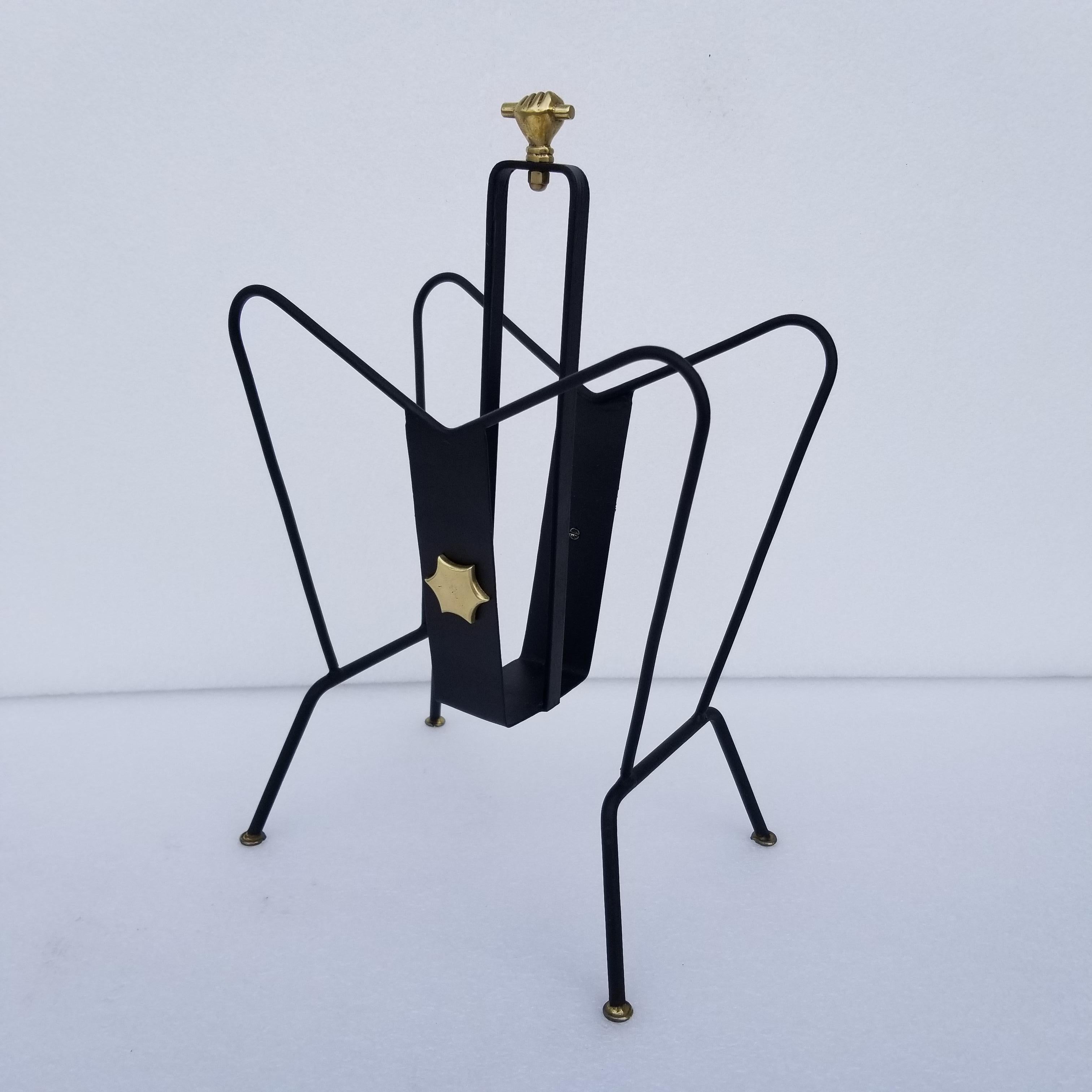 Brass Jacques Adnet Magazine Rack For Sale
