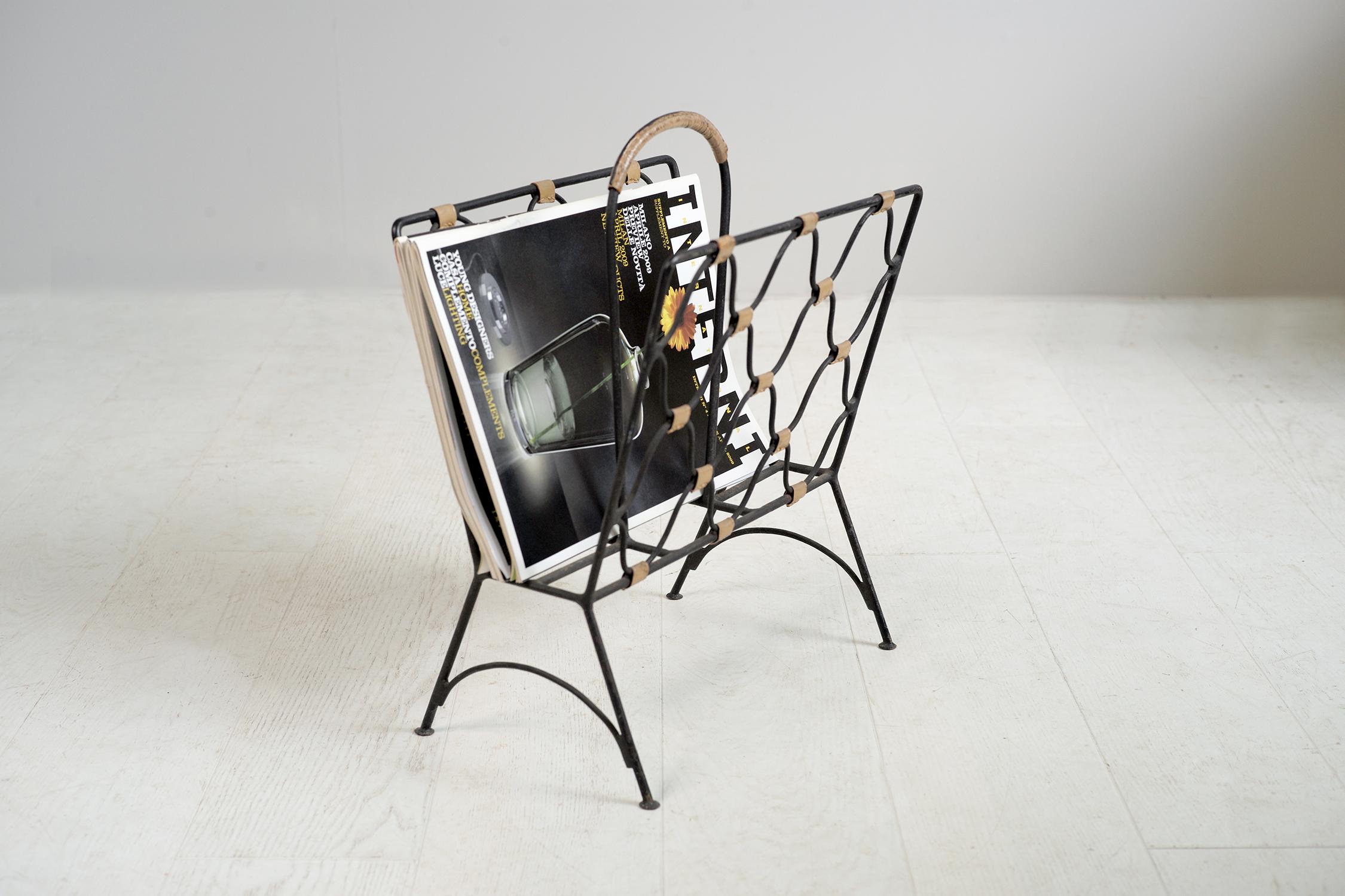 Leather Jacques Adnet, Magazine Rack, France, 1940