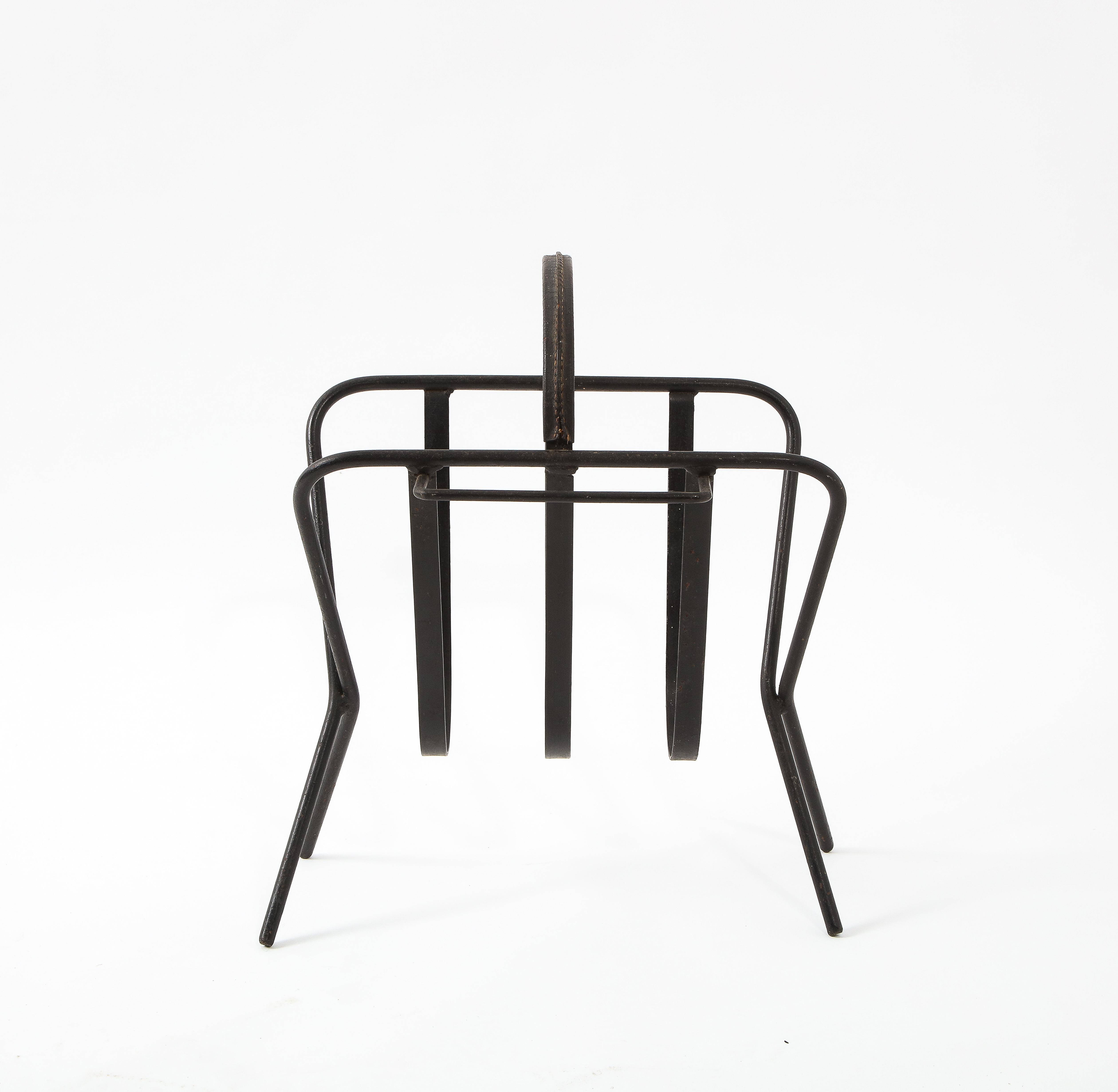 Mid-Century Modern Jacques Adnet Style Magazine Rack, France 1950's For Sale