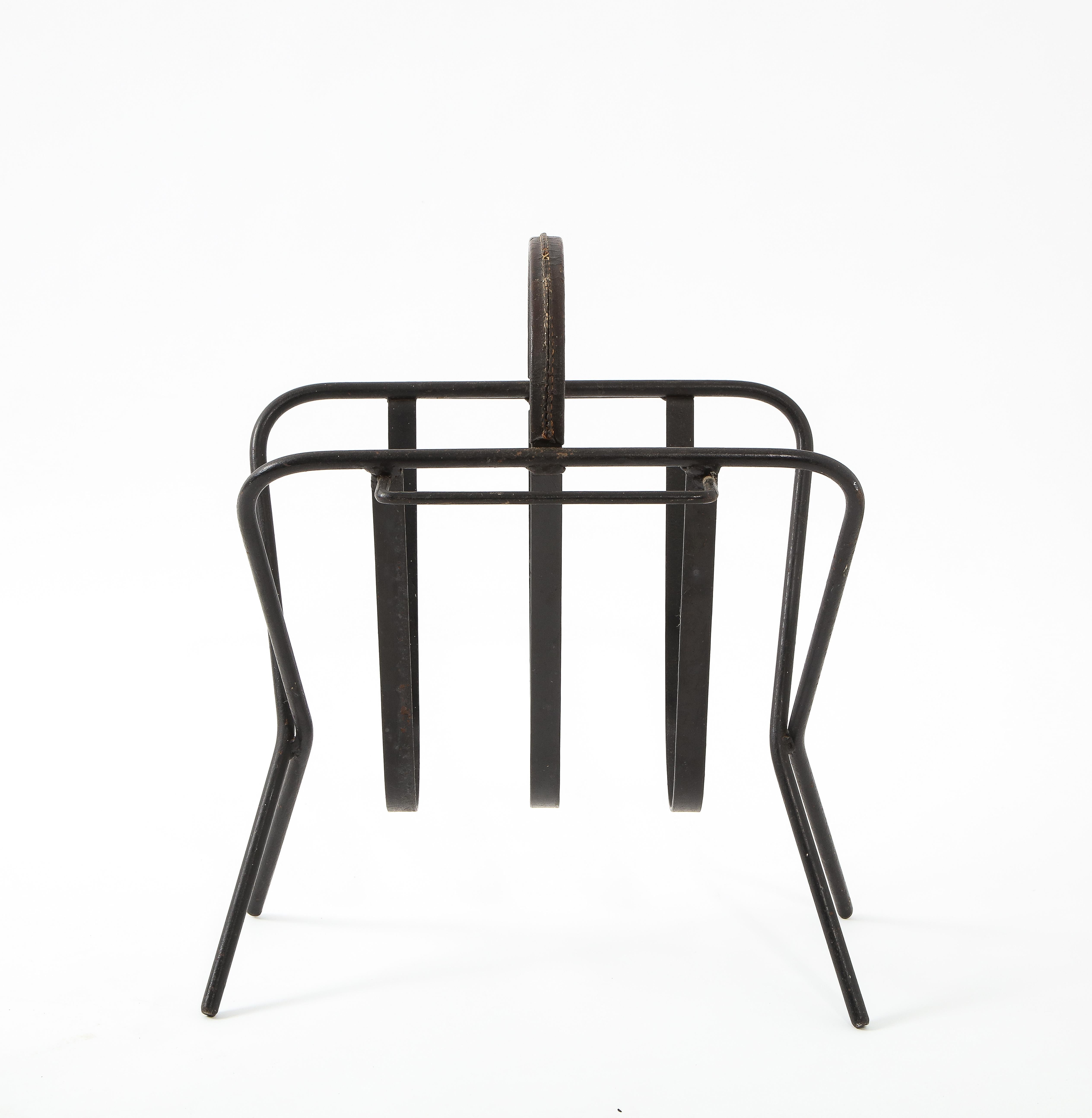 French Jacques Adnet Style Magazine Rack, France 1950's For Sale