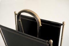 Jacques Adnet, Magazine Rack in Black Leather, France 1950