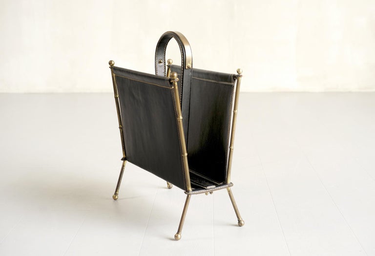 Jacques Magazine Rack in Black Leather, France 1950 at 1stDibs