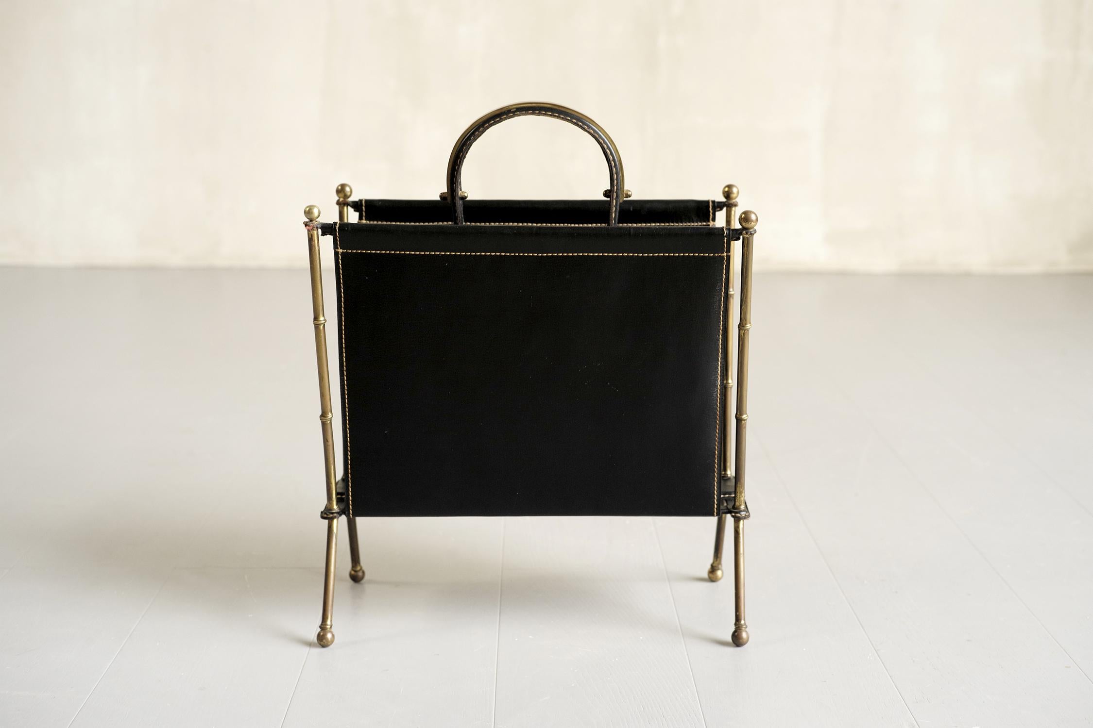 Jacques Adnet, Magazine Rack in Black Leather, France 1950 In Good Condition In Catonvielle, FR