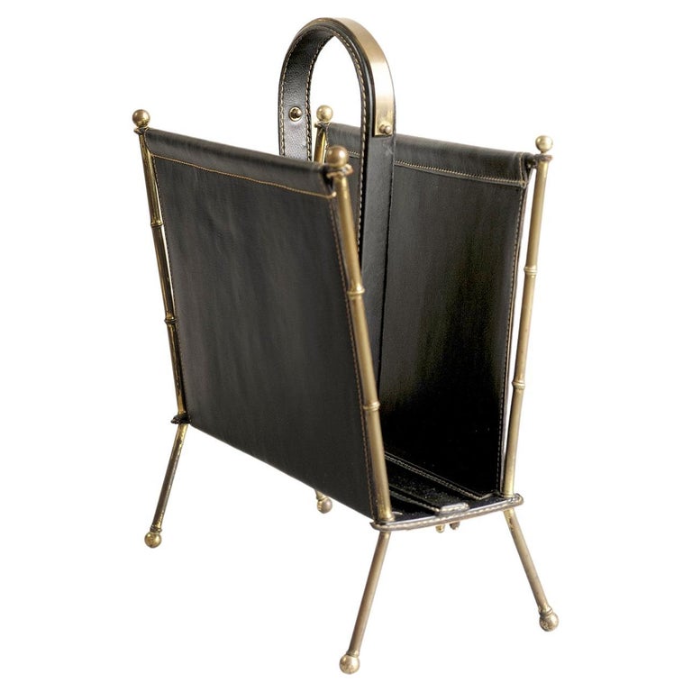 Jacques Magazine Rack in Black Leather, France 1950 at 1stDibs