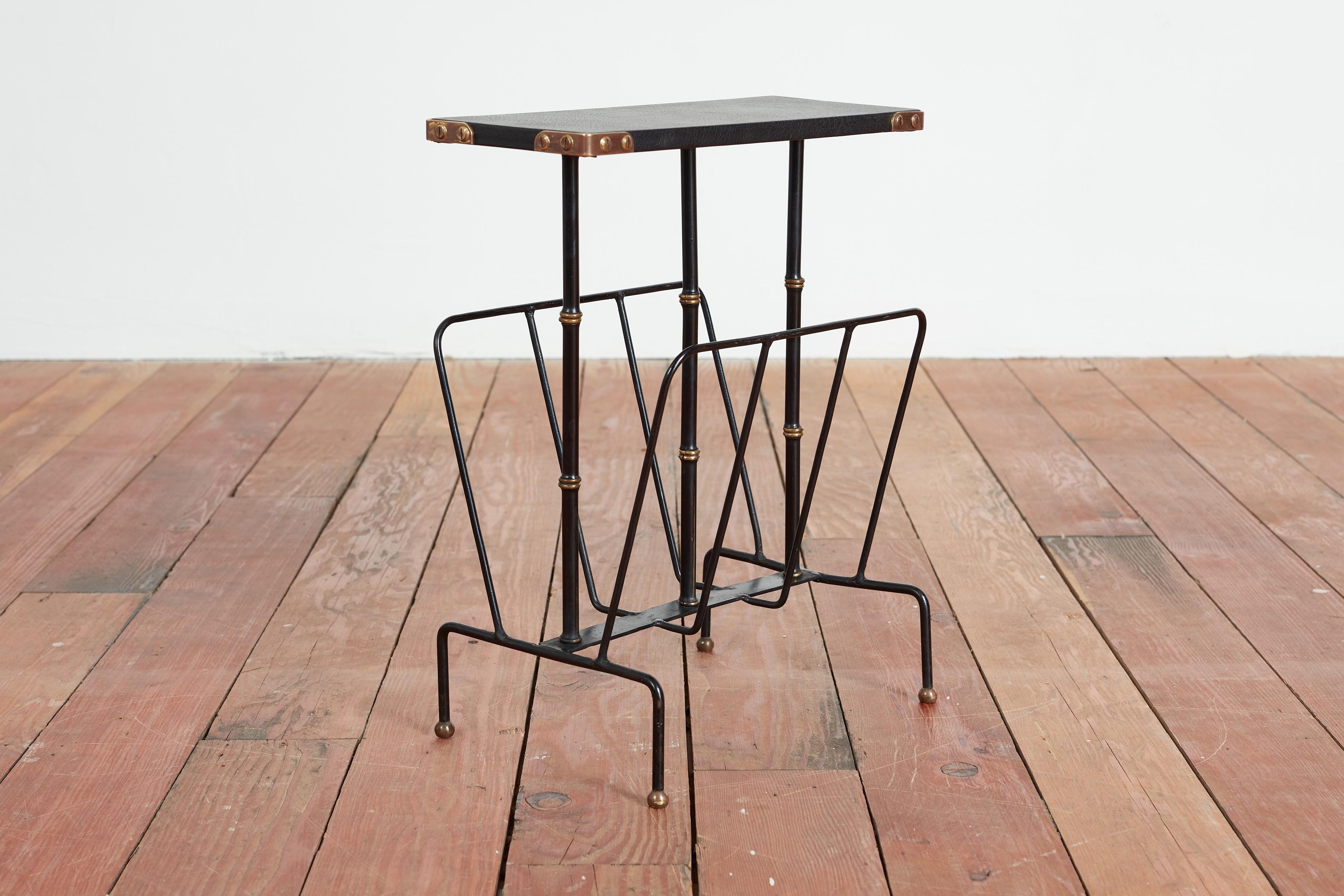 Leather Jacques Adnet Magazine Table