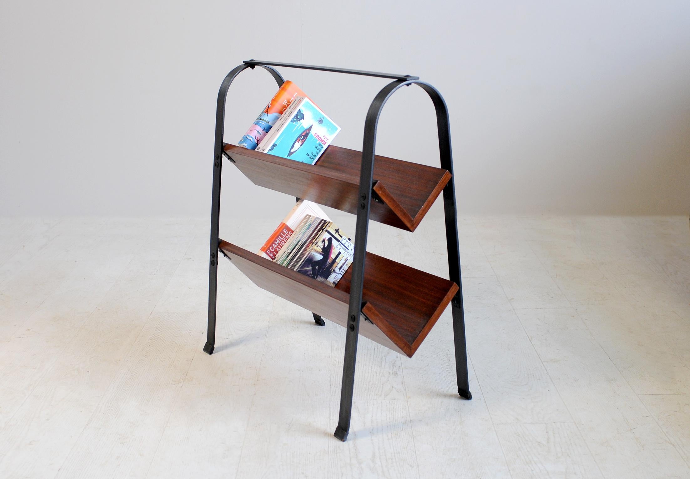 Jacques Adnet, Mahogany and Blackened Iron Bookcase, France, 1950 For Sale 2