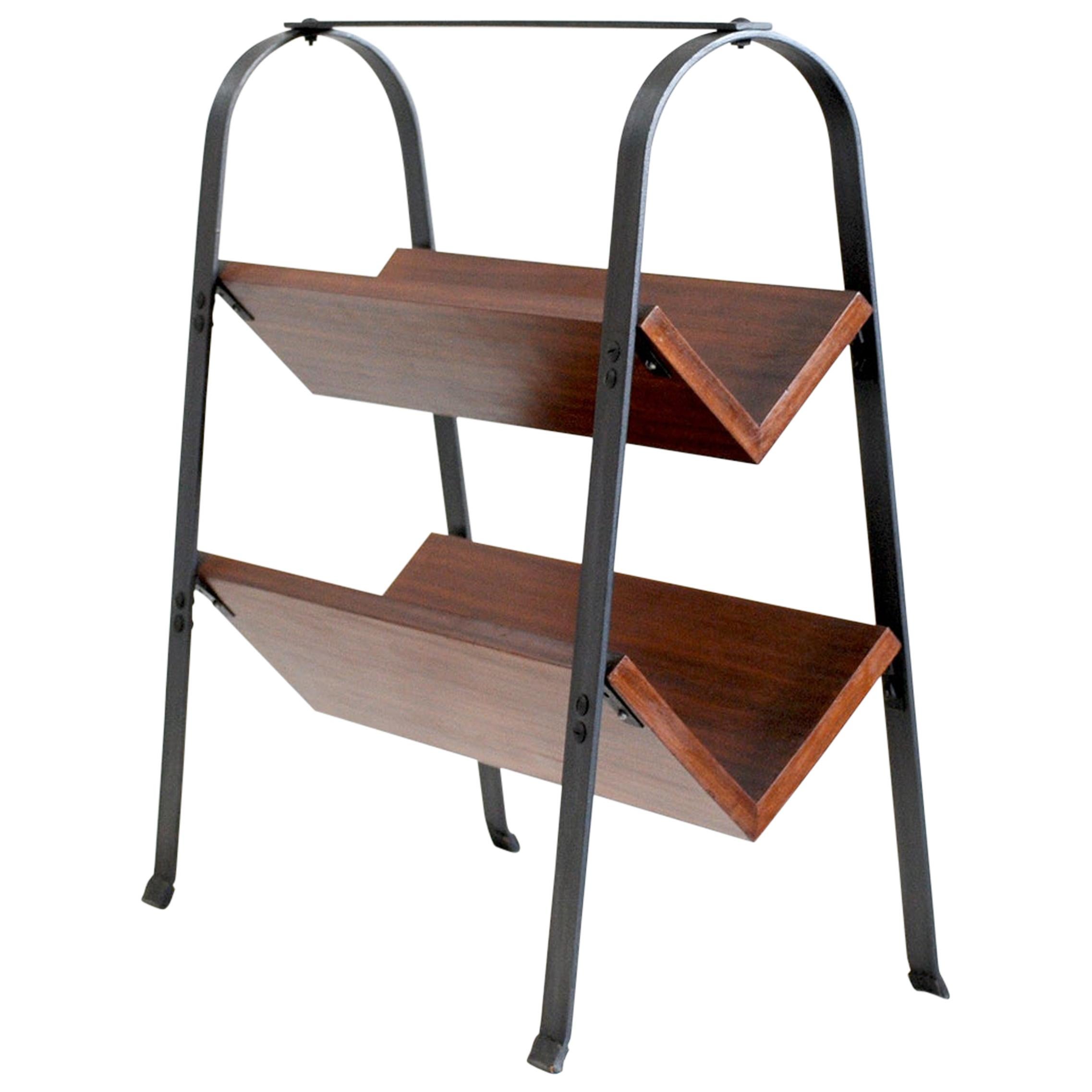 Jacques Adnet, Mahogany and Blackened Iron Bookcase, France, 1950 For Sale