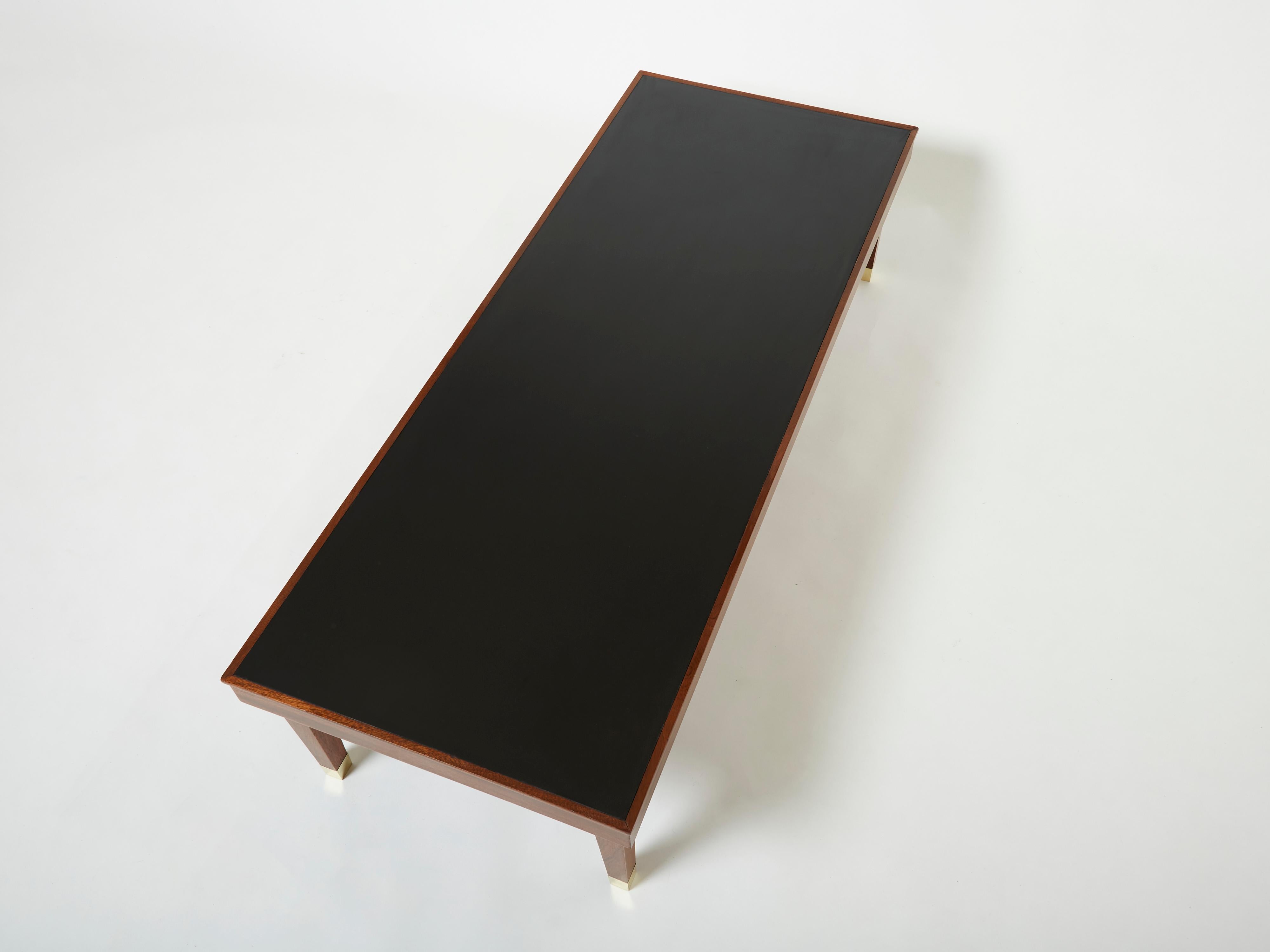 Jacques Adnet Mahogany Brass Modernist Coffee Table, 1950s For Sale 4