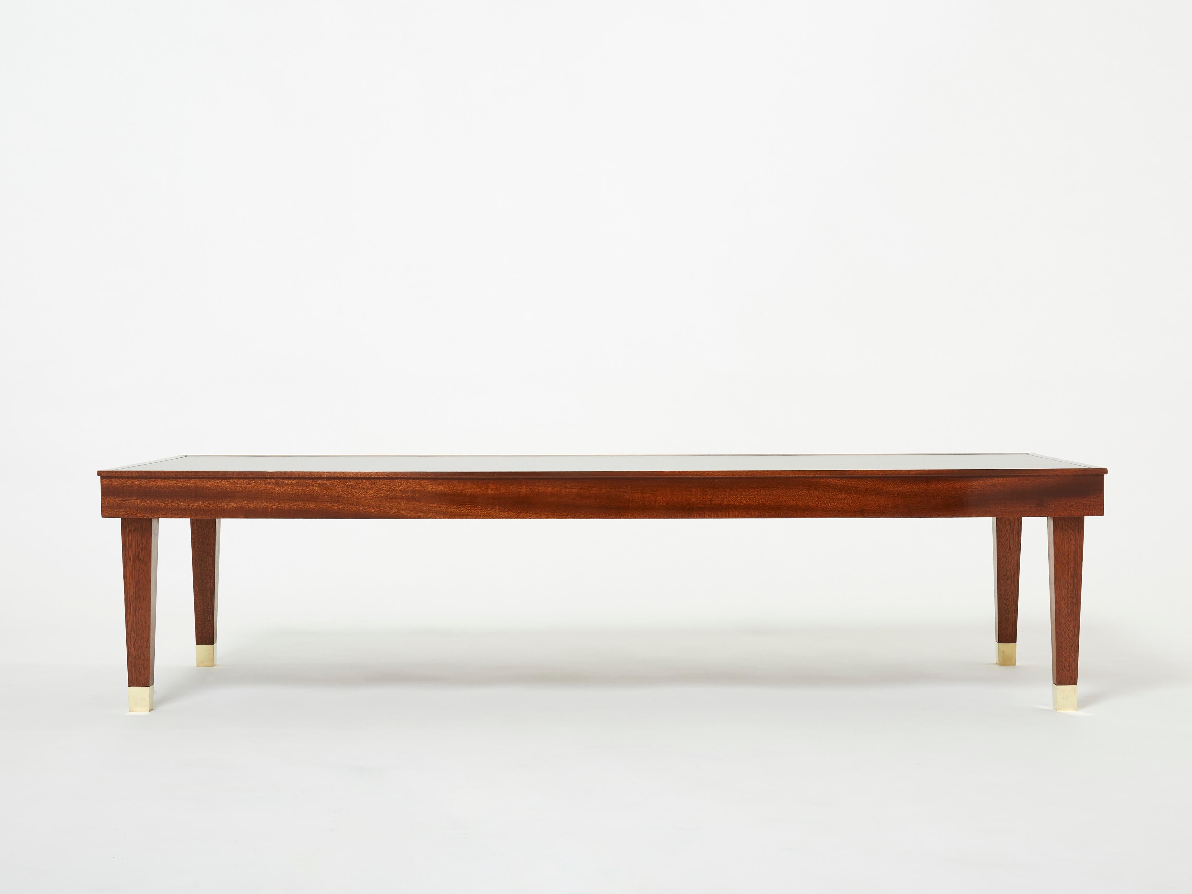 Jacques Adnet Mahogany Brass Modernist Coffee Table, 1950s For Sale 5