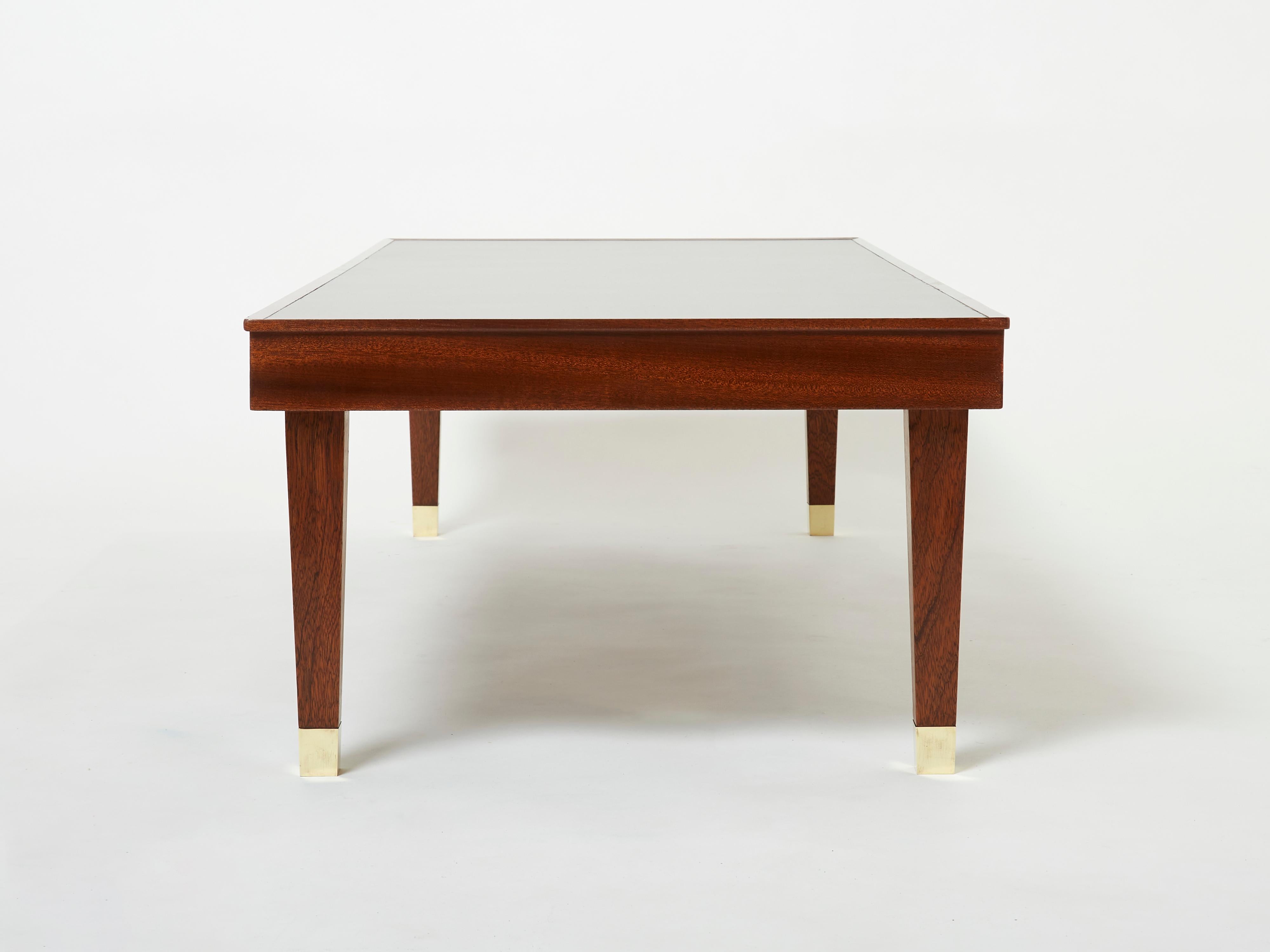 Jacques Adnet Mahogany Brass Modernist Coffee Table, 1950s For Sale 6