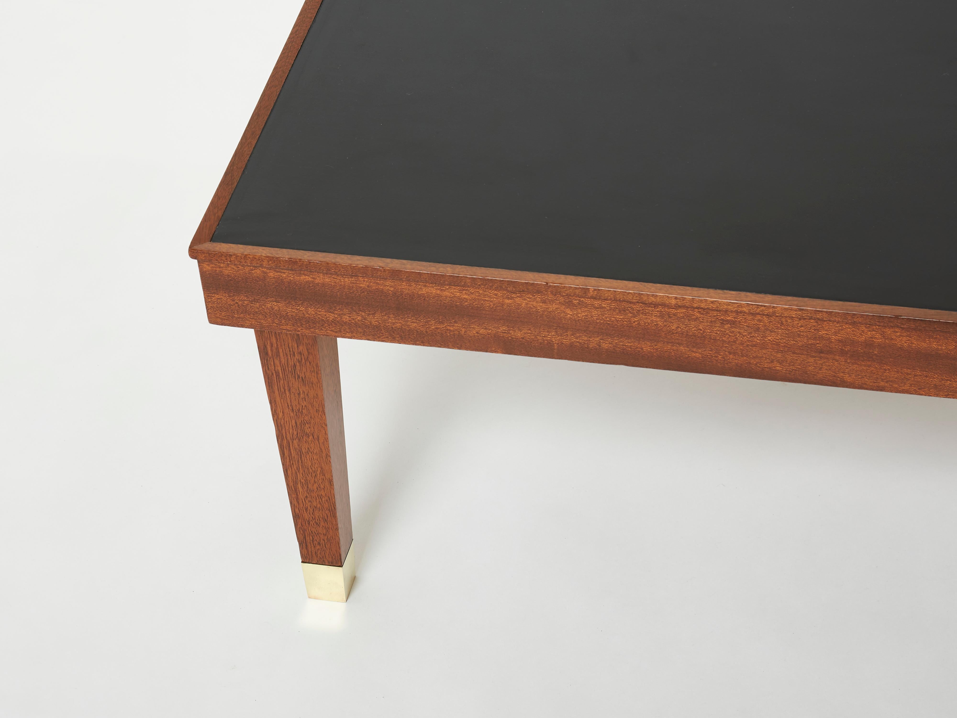 Jacques Adnet Mahogany Brass Modernist Coffee Table, 1950s In Good Condition For Sale In Paris, IDF