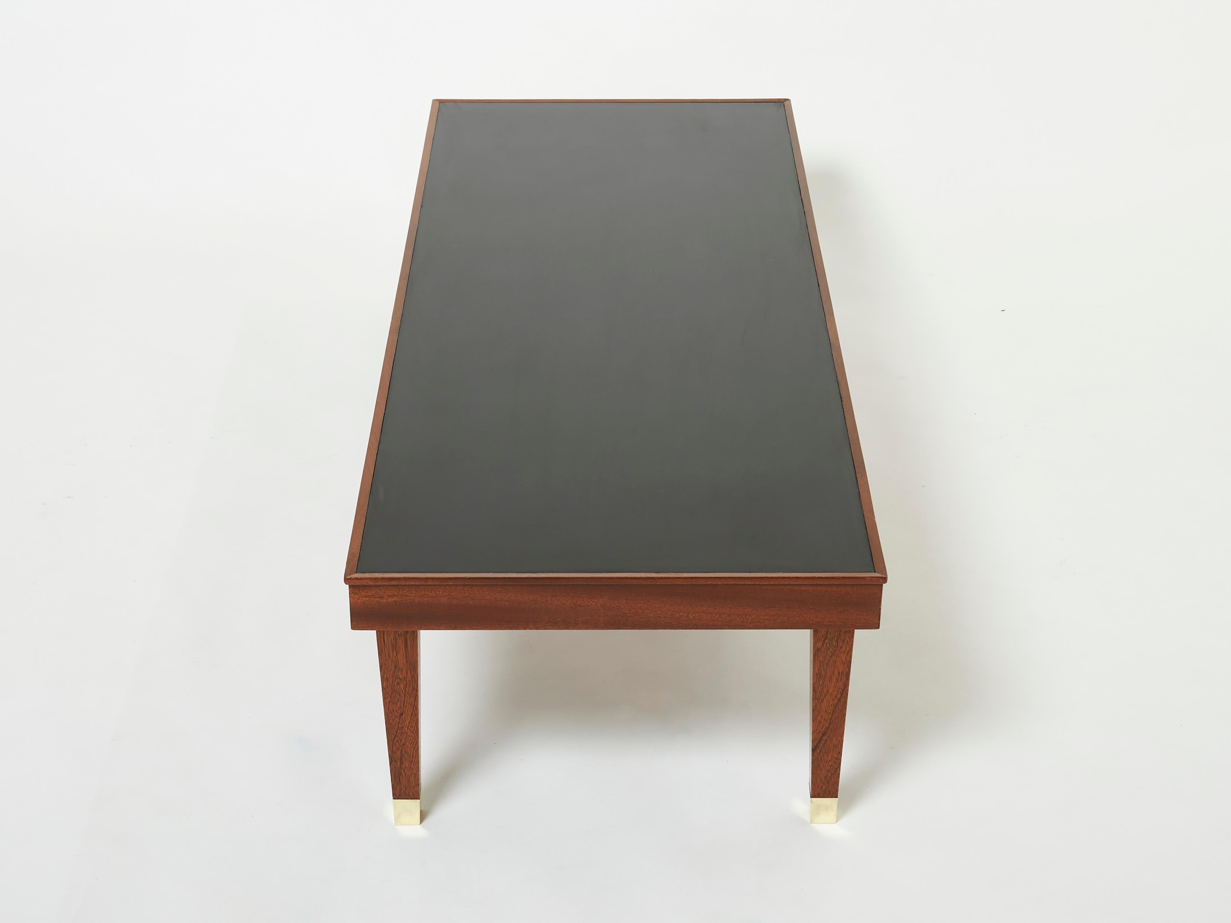 Jacques Adnet Mahogany Brass Modernist Coffee Table, 1950s For Sale 1