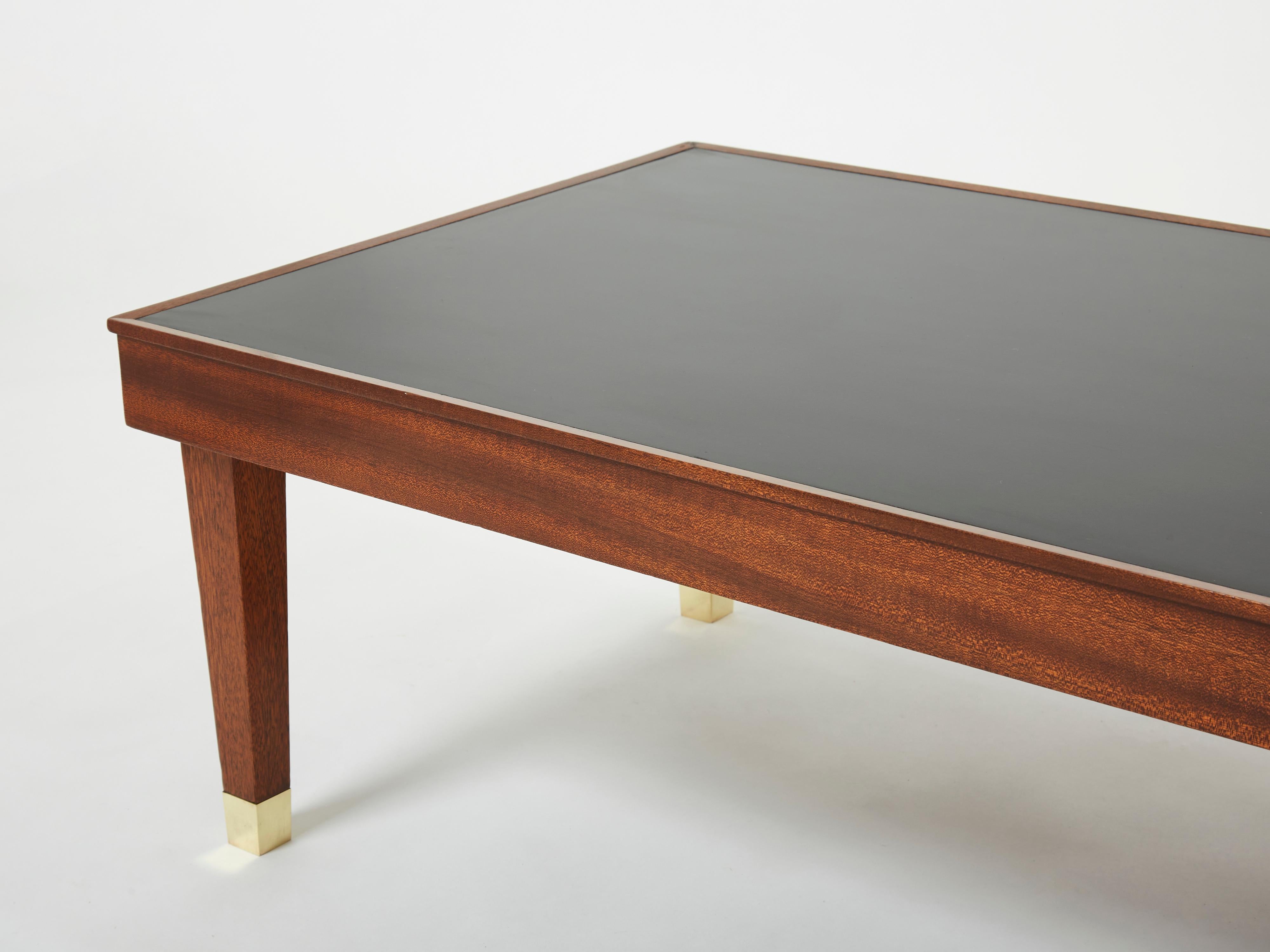 Jacques Adnet Mahogany Brass Modernist Coffee Table, 1950s For Sale 2