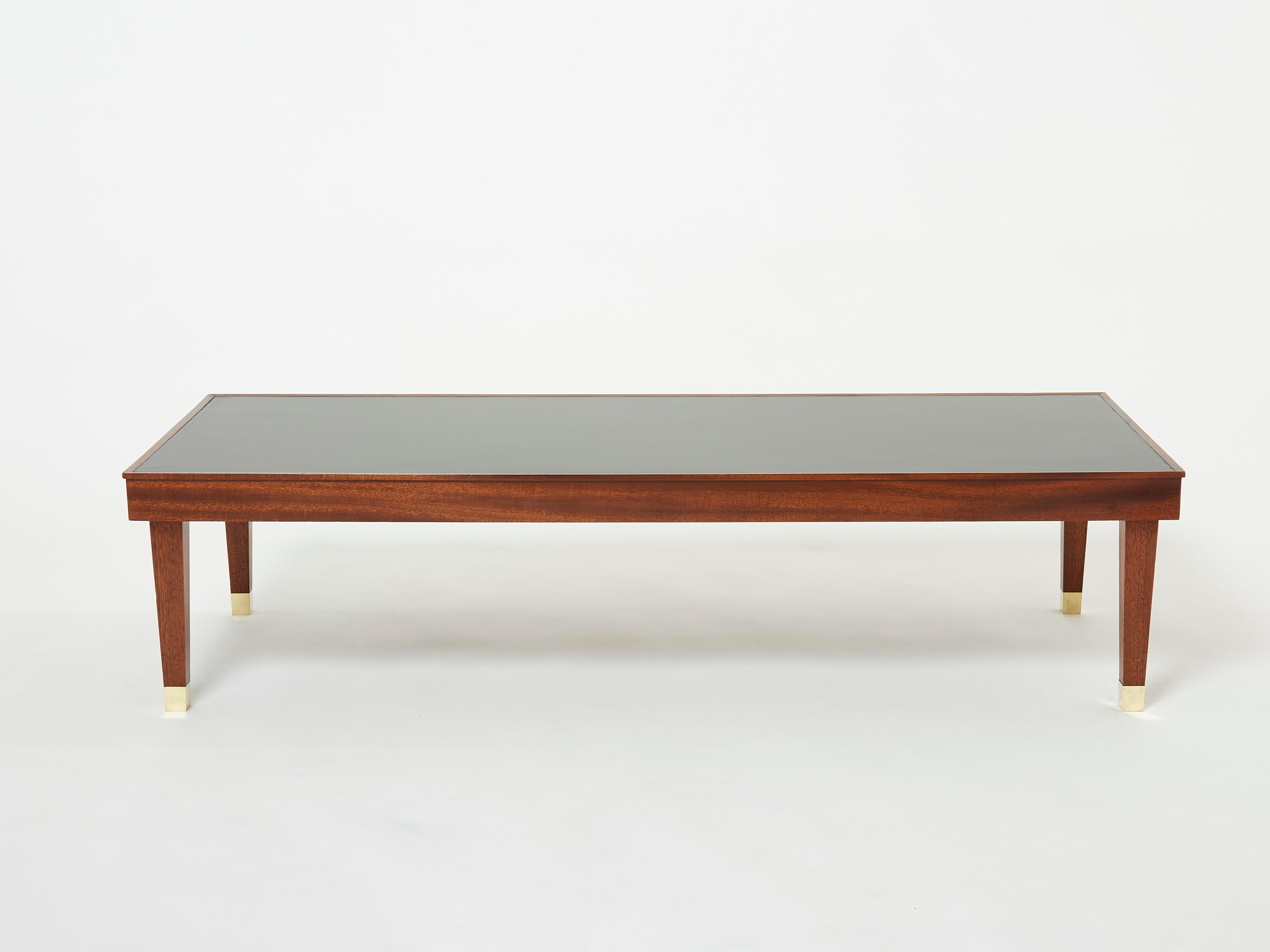 Jacques Adnet Mahogany Brass Modernist Coffee Table, 1950s For Sale 3
