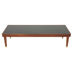 Vintage Jacques Adnet Mahogany Brass Modernist Coffee Table, 1950s