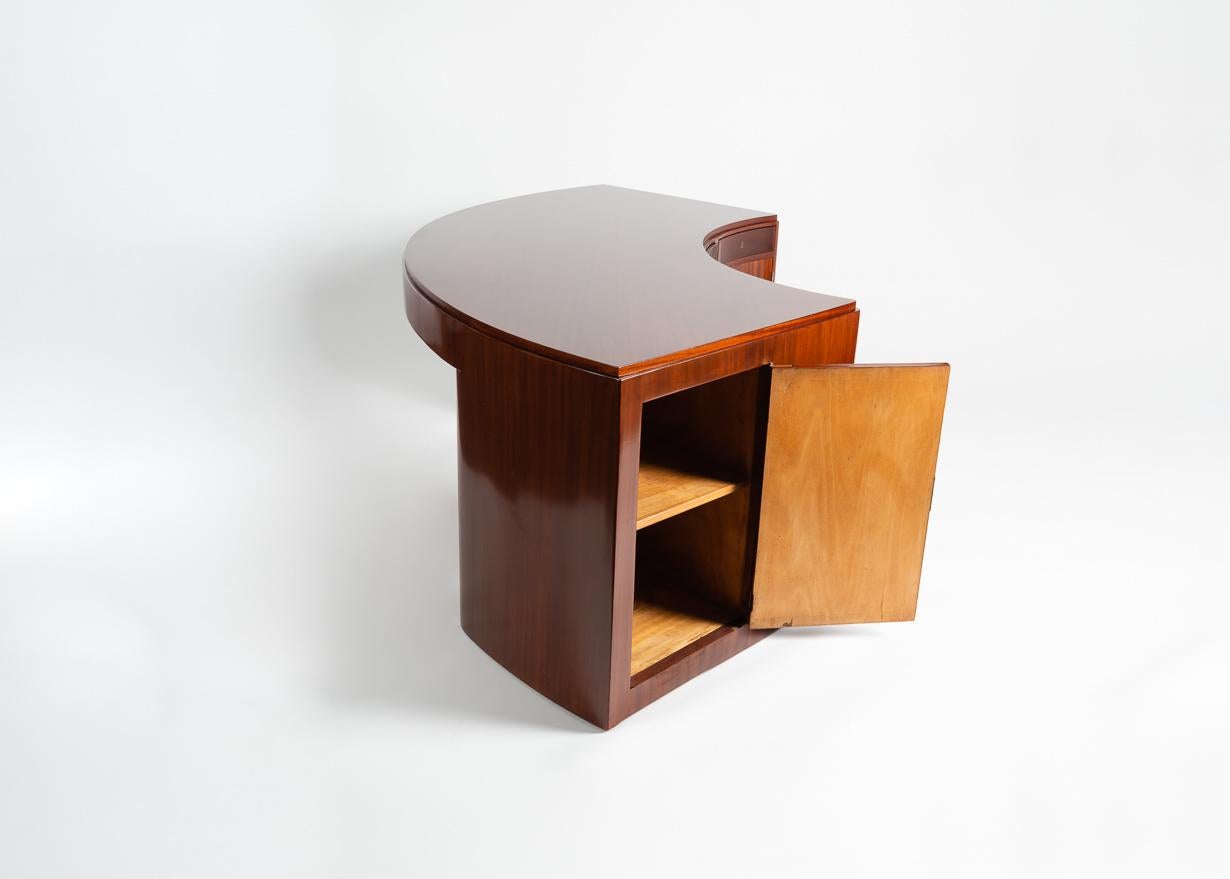 French Jacques Adnet, Mahogany Semicircular Desk, France, circa 1936 For Sale