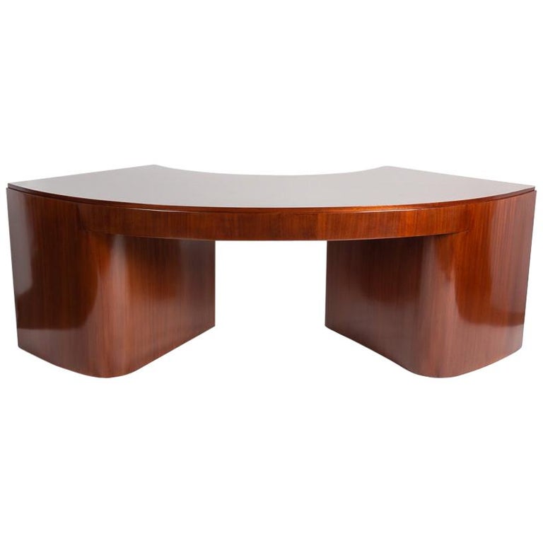 Jacques Adnet Semicircular Mahogany Desk, ca. 1936, offered by Maison Gerard