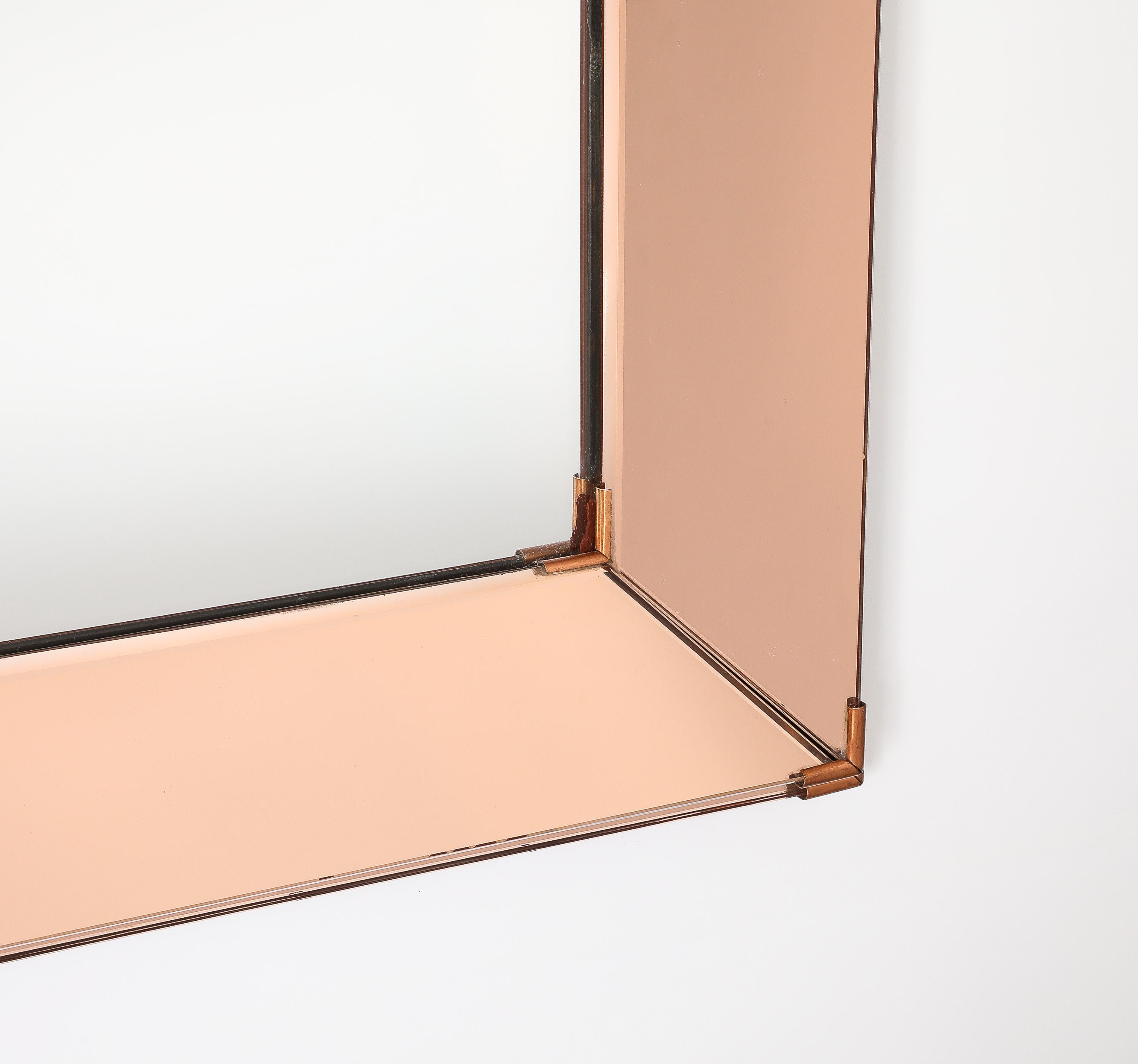 French Jacques Adnet Medium Amber Mirror, France 1950's For Sale