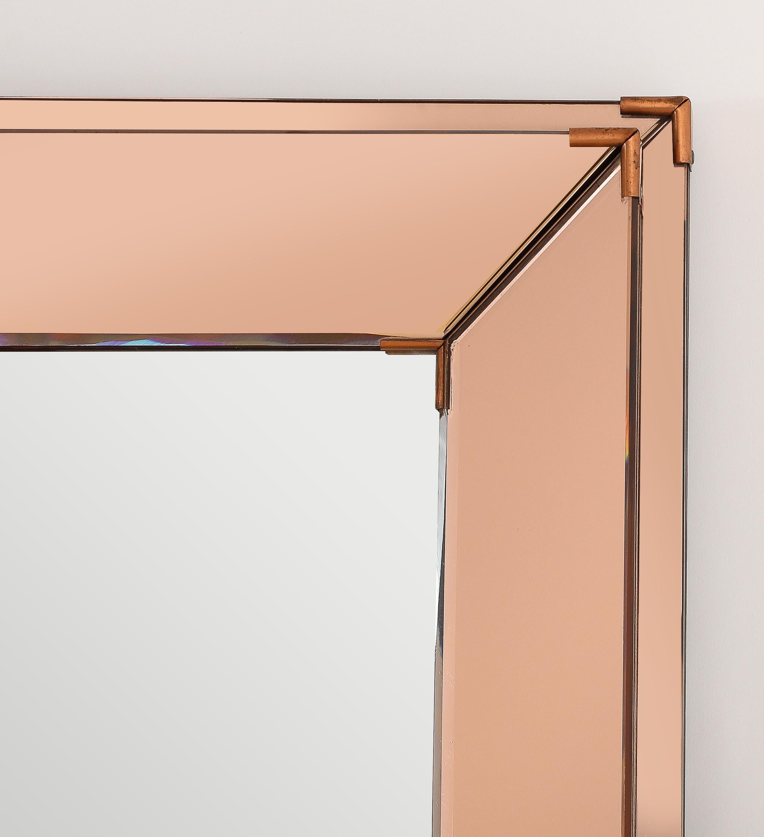 Jacques Adnet Medium Amber Mirror, France 1950's In Good Condition For Sale In New York, NY