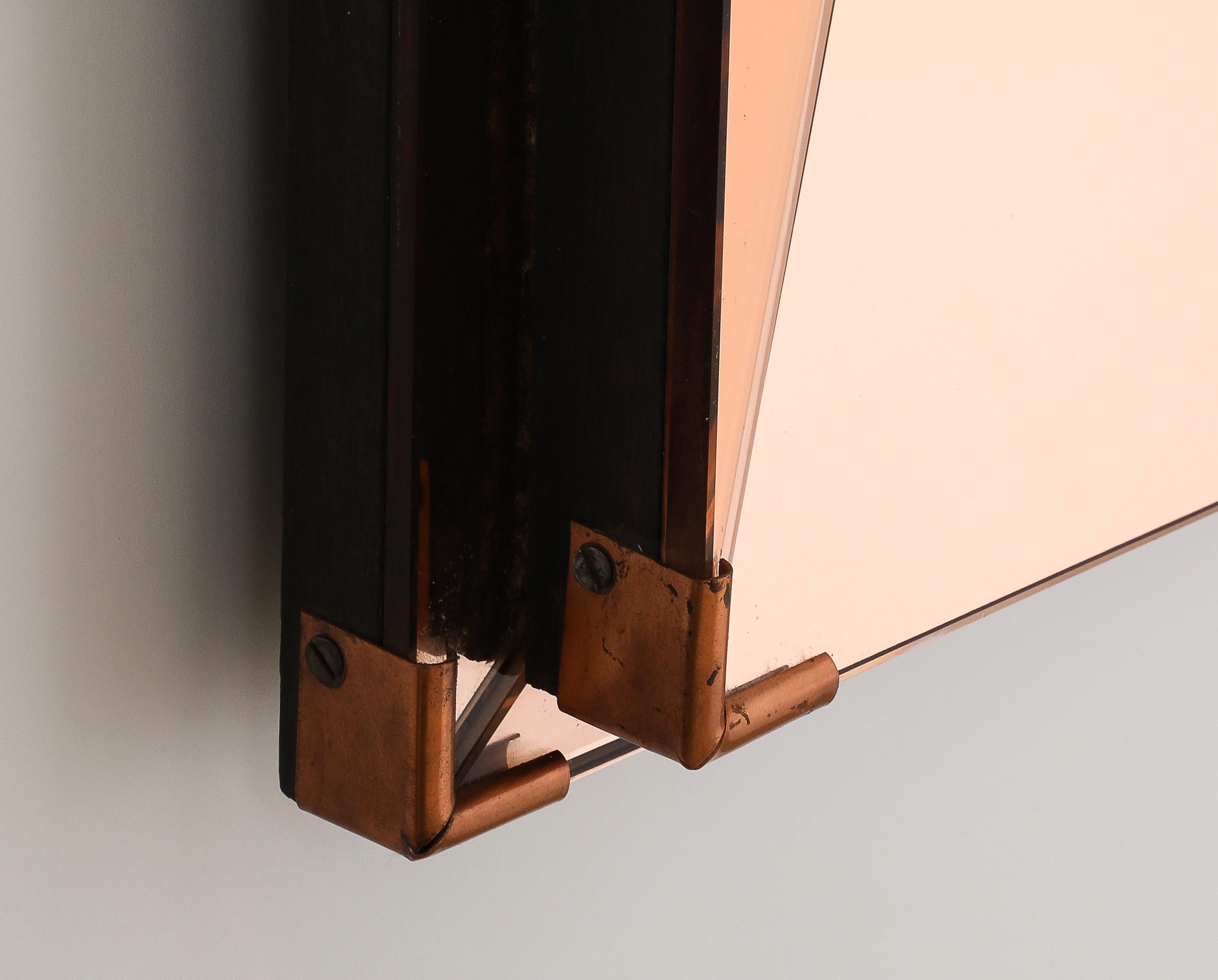Copper Jacques Adnet Medium Amber Mirror, France 1950's For Sale