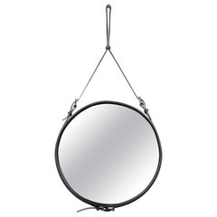 Jacques Adnet Medium Circulaire Mirror with Black Leather