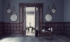 Jacques Adnet Mittlerer 'Circulaire'-Spiegel aus braunem Leder für GUBI