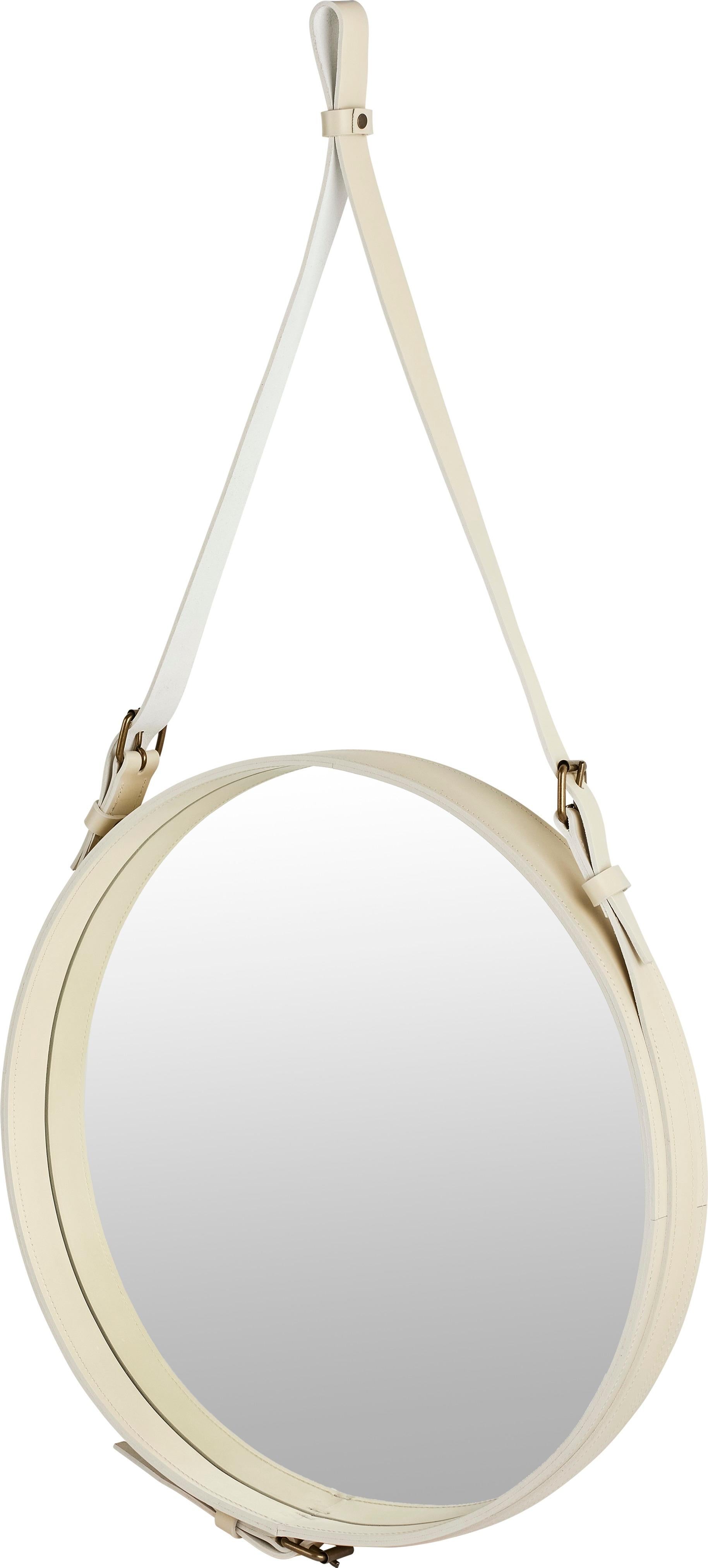 Mid-Century Modern Jacques Adnet Medium Circulaire Mirror with Cream Leather For Sale