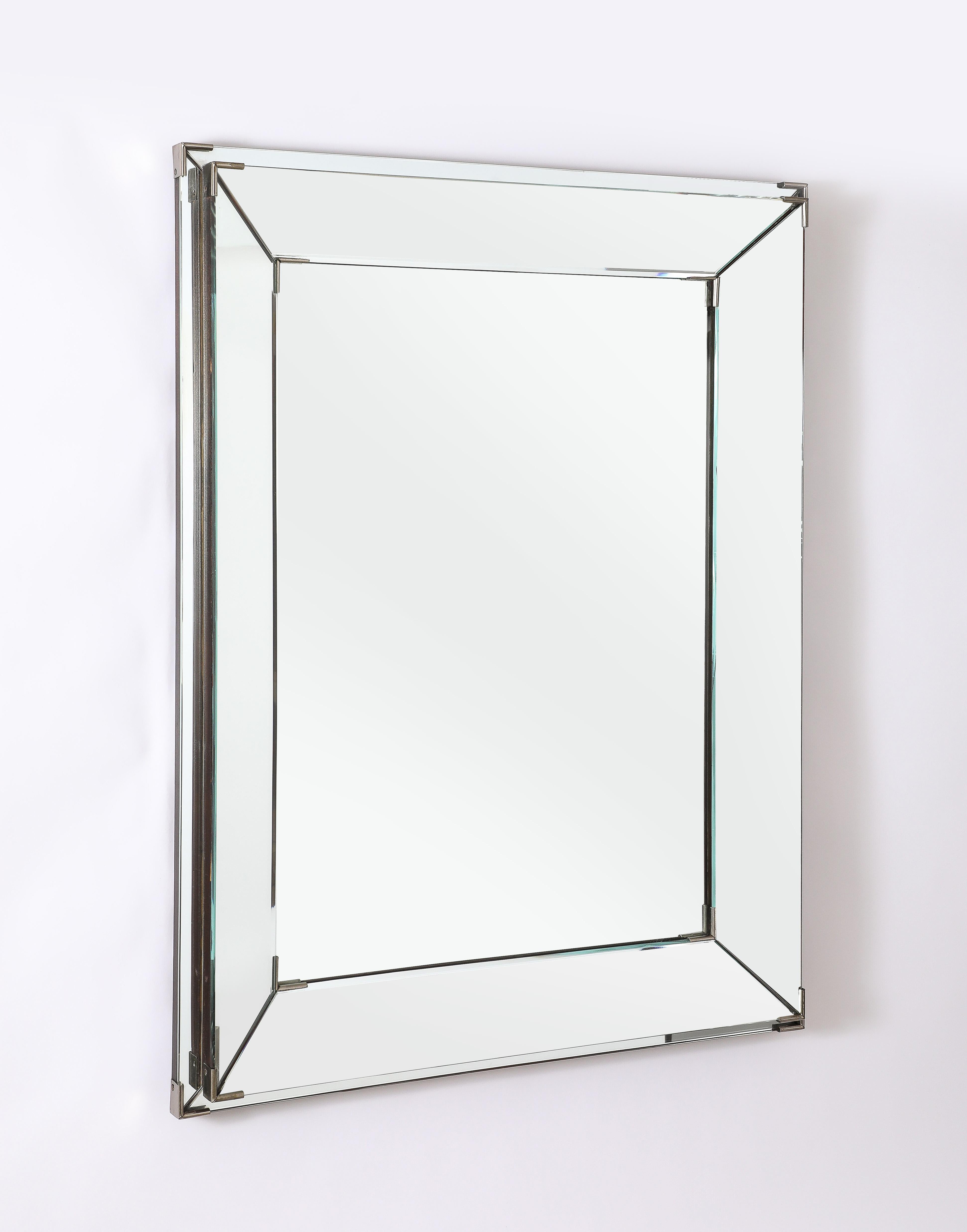 Mid-Century Modern Jacques Adnet Medium Clear Mirror, France 1950's For Sale