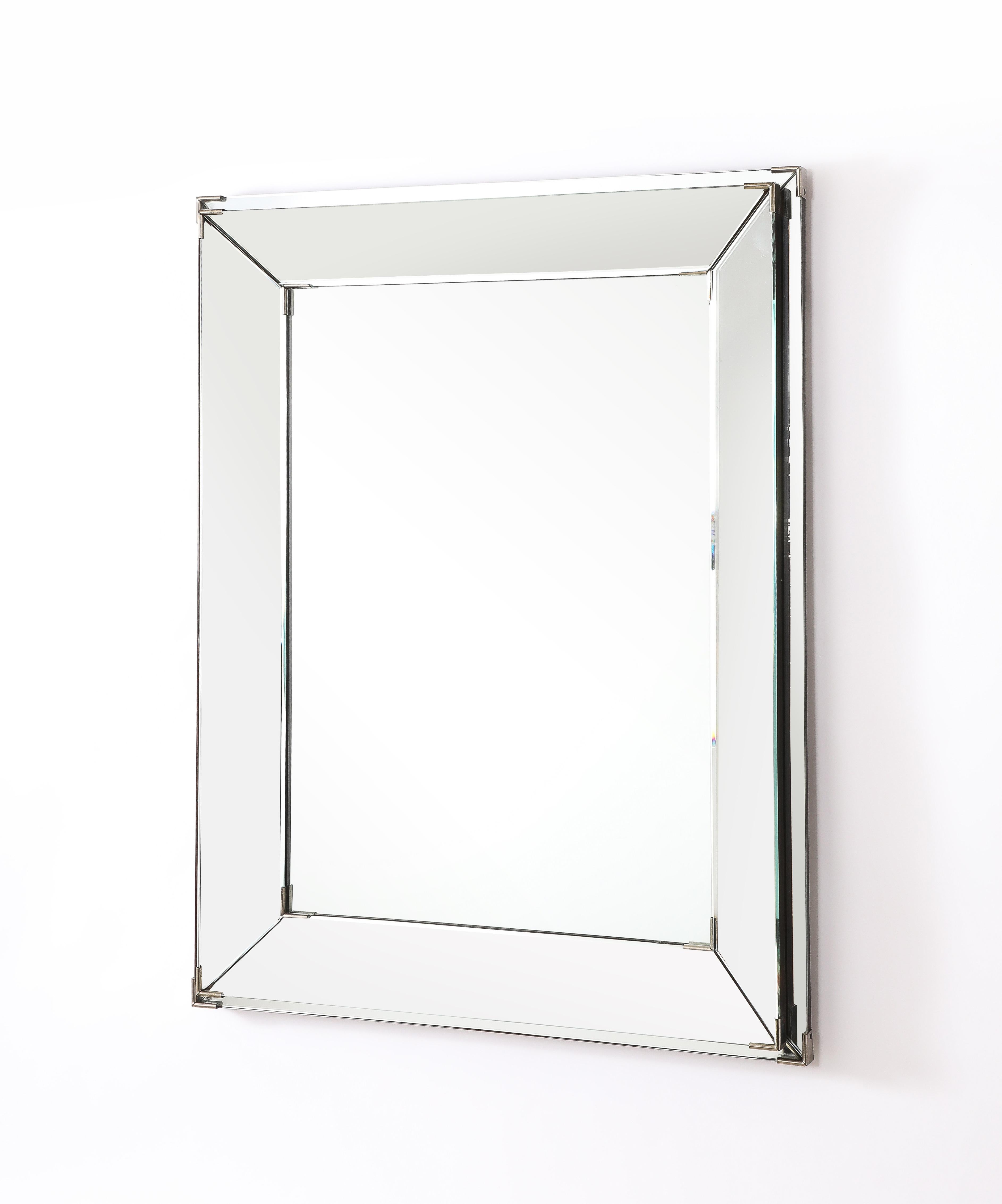 20th Century Jacques Adnet Medium Clear Mirror, France 1950's For Sale