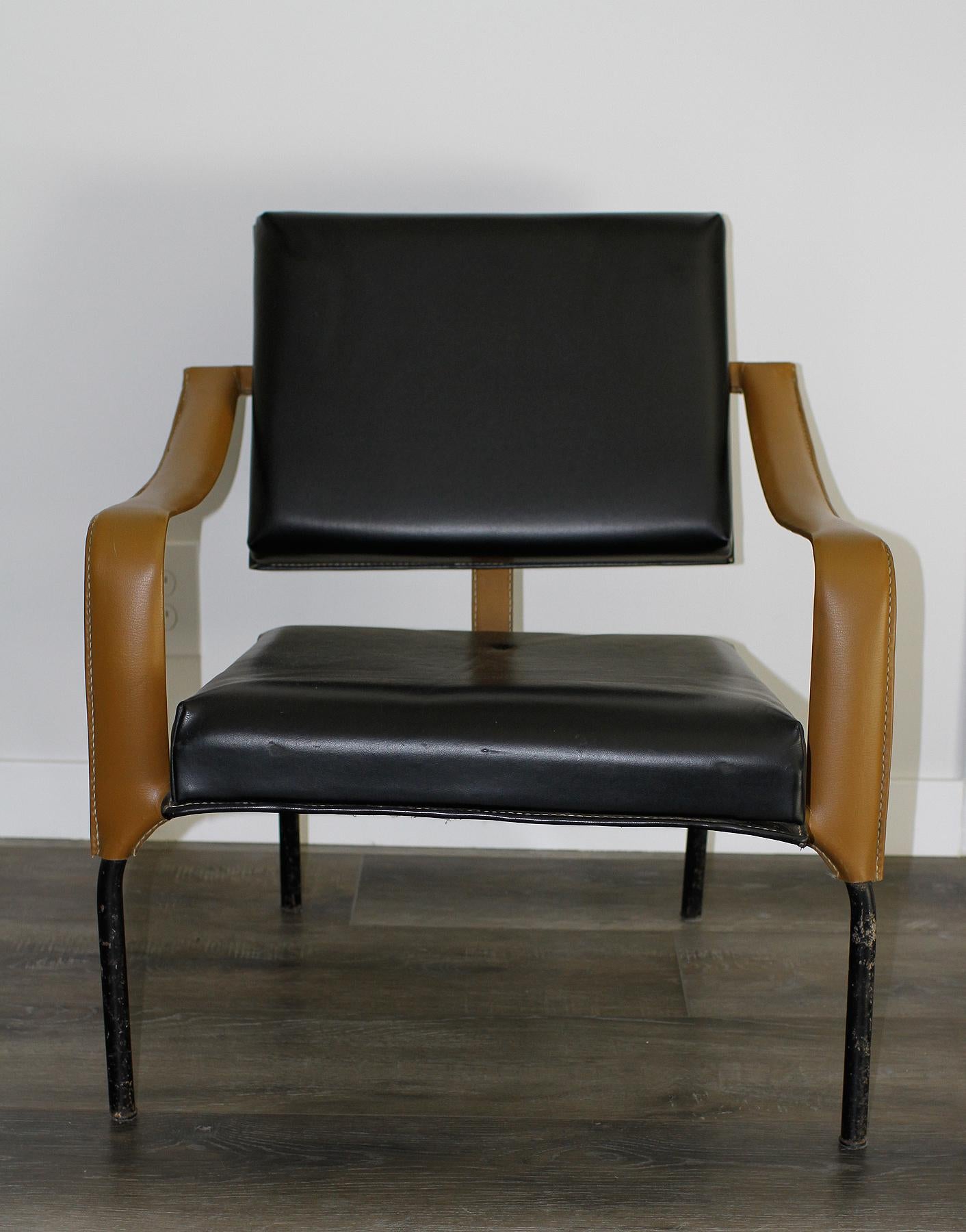 French Jacques Adnet & Mercier Original Pair of Chairs 1955