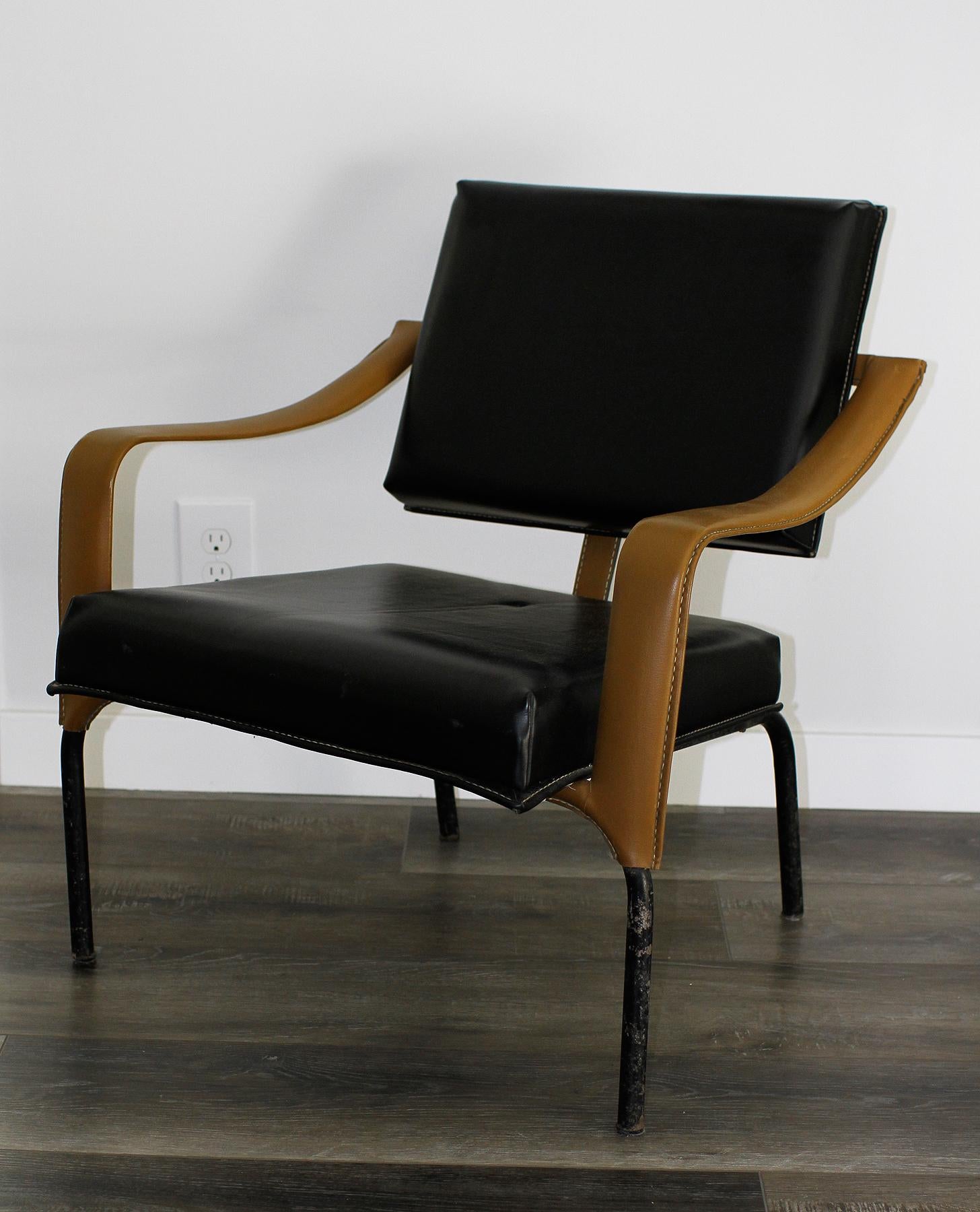 Jacques Adnet & Mercier Original Pair of Chairs 1955 In Distressed Condition In Encino, CA