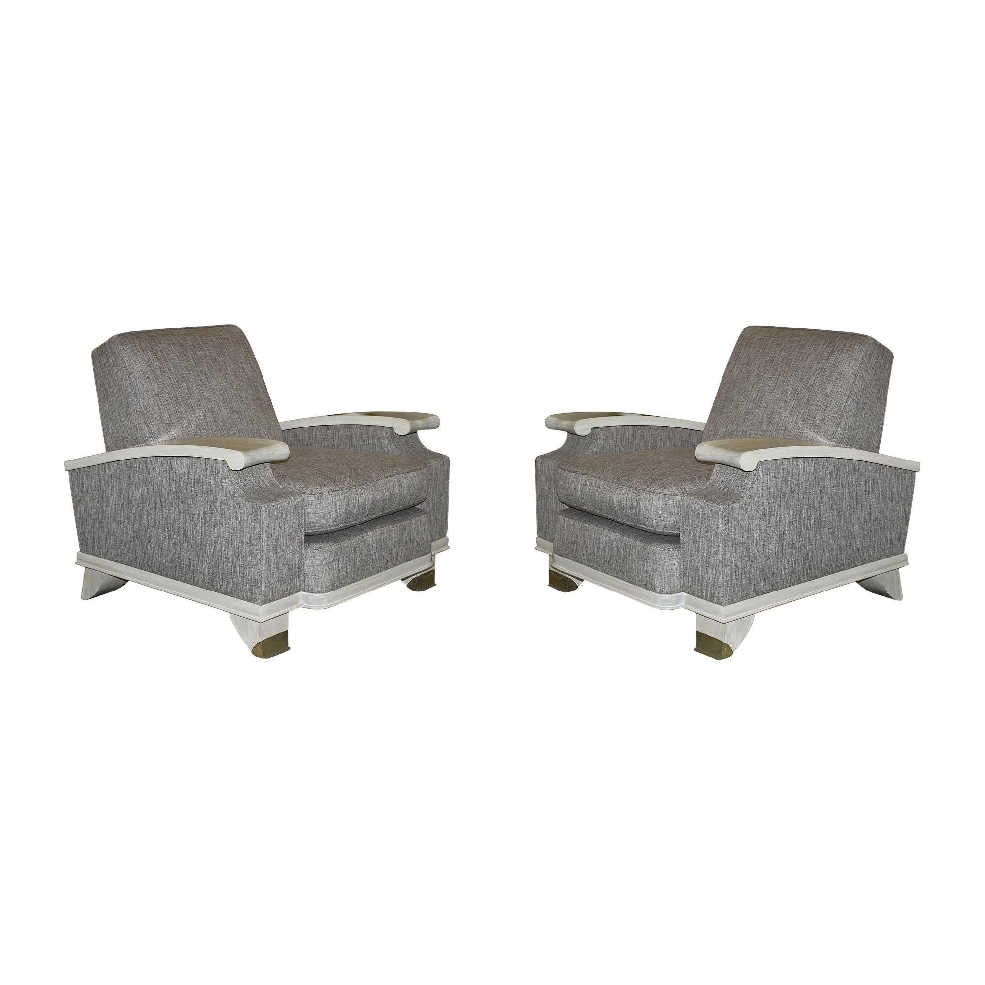 Jacques Adnet Model of Pair of Large Comfortable Armchairs For Sale