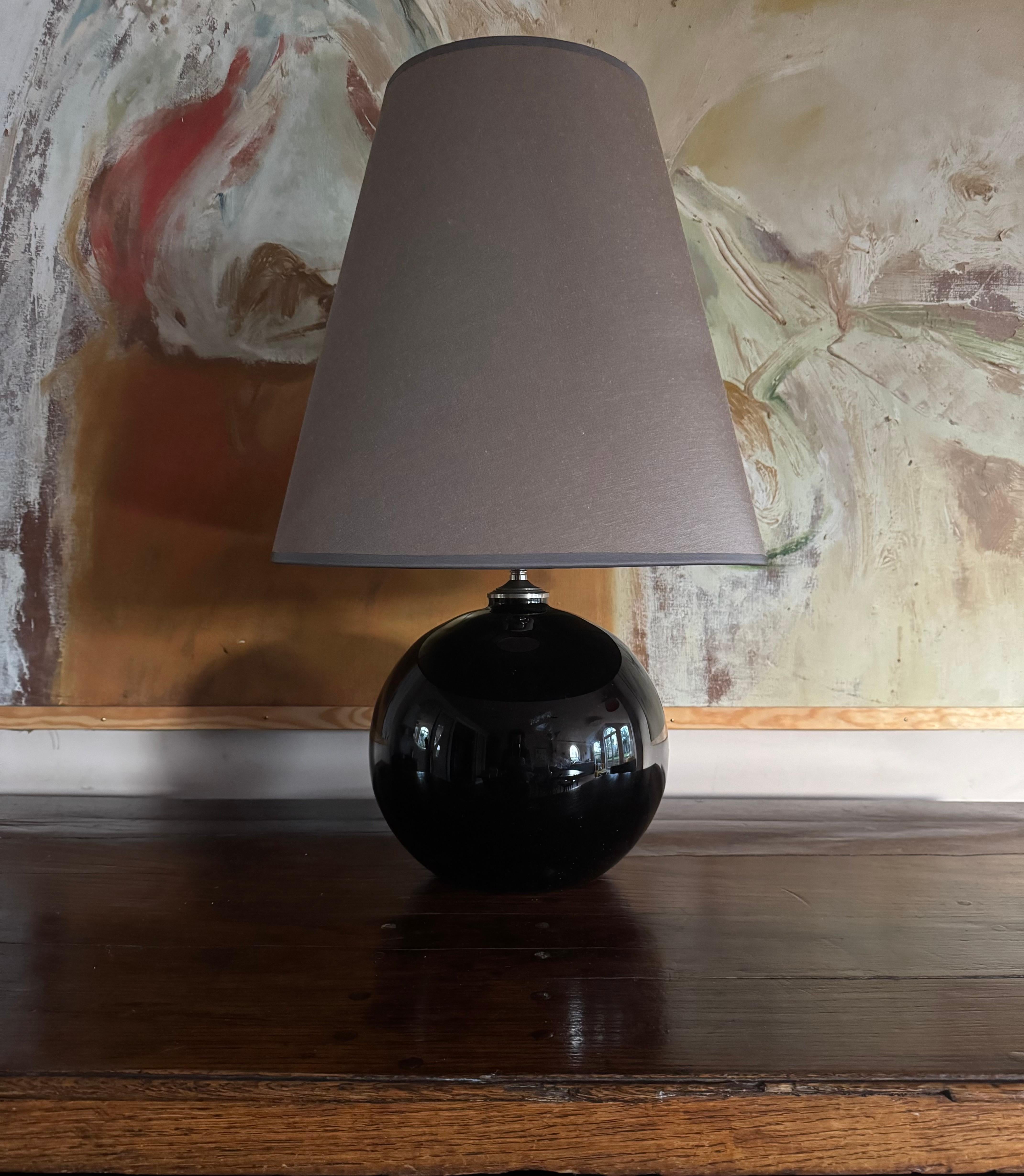 French Jacques Adnet Modernist black opaline glass lamp