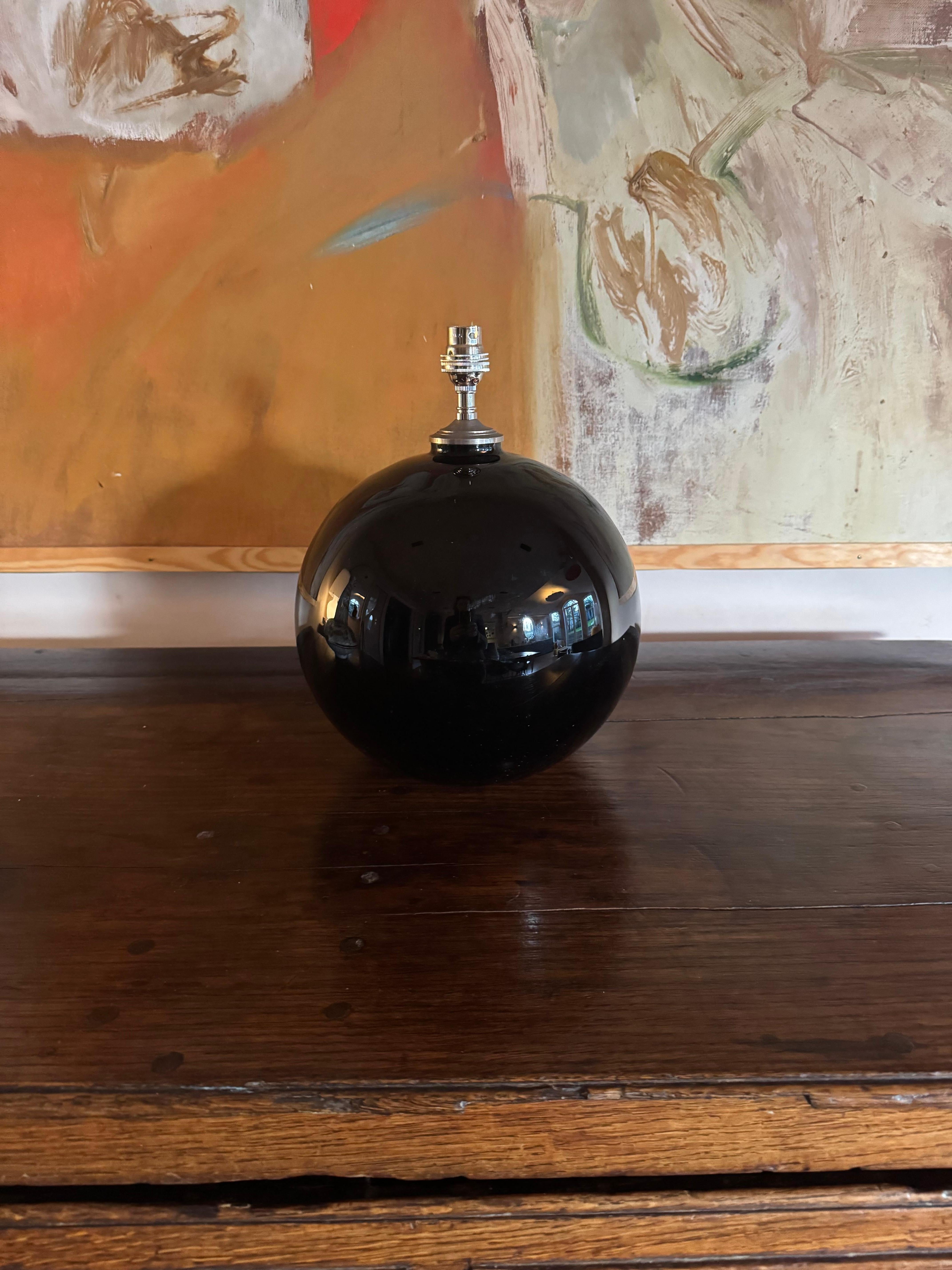 Opaline Glass Jacques Adnet Modernist black opaline glass lamp