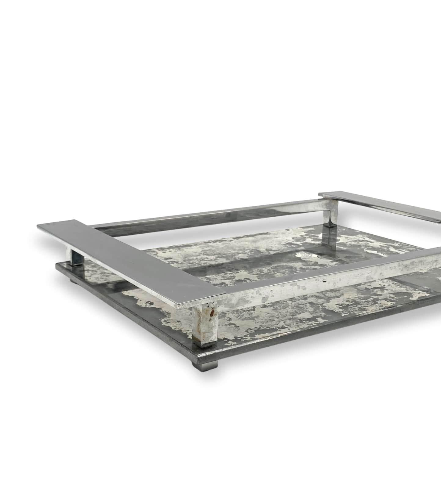 Jacques Adnet, Modernist Cubist Mirrored Tray, France, 1940s / 1950s For Sale 3