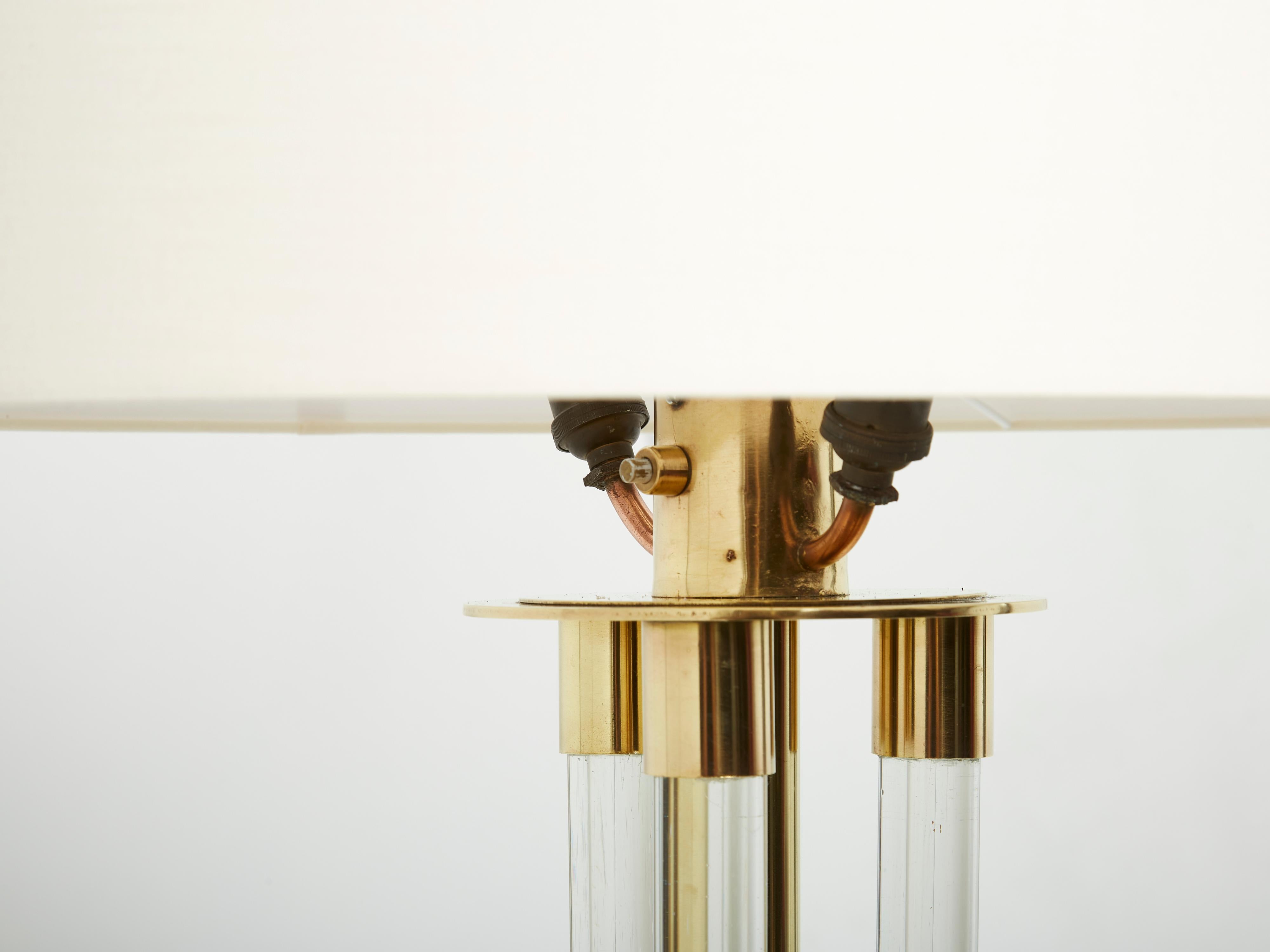 Jacques Adnet modernist lucite brass floor lamp 1950s In Good Condition For Sale In Paris, IDF