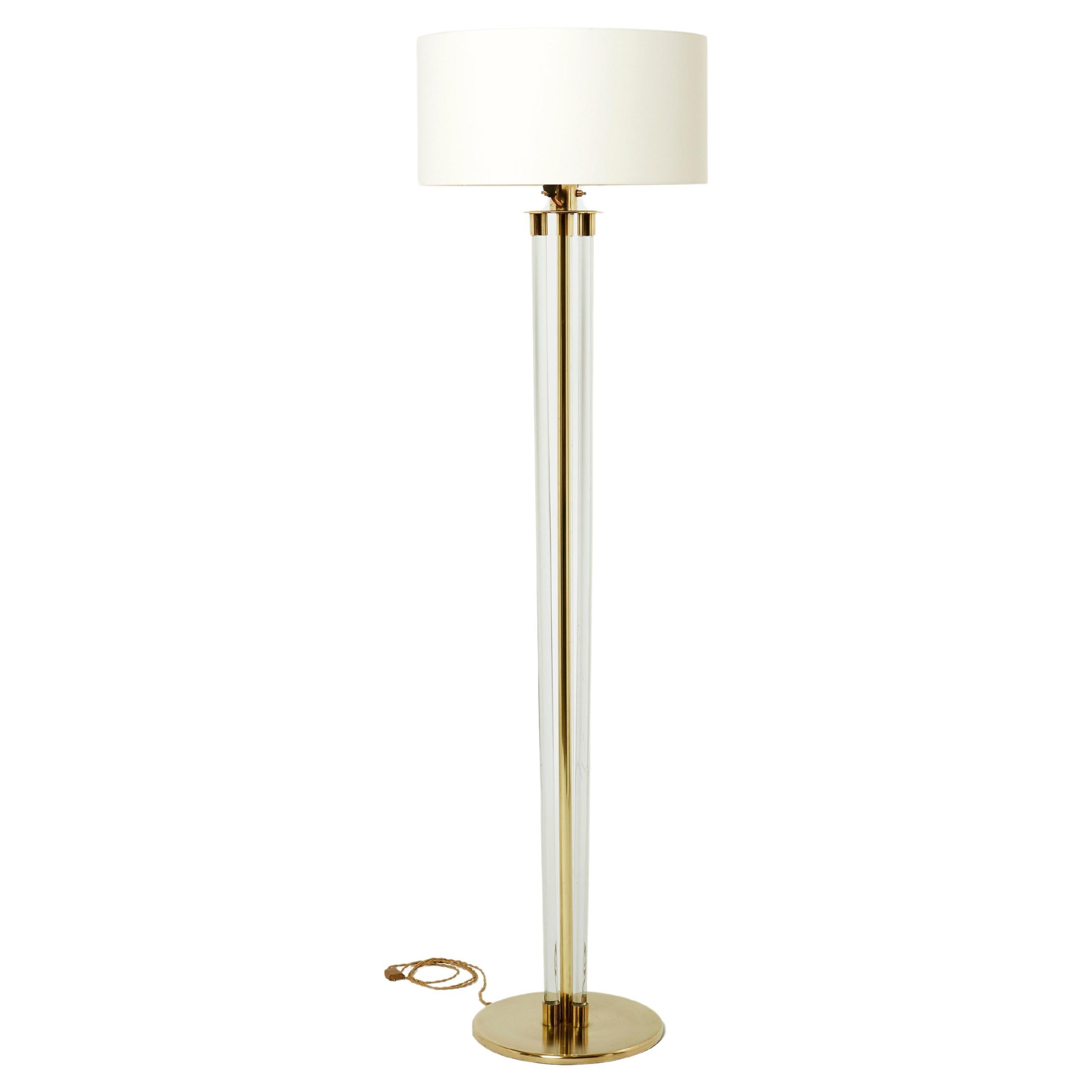 Jacques Adnet modernist lucite brass floor lamp 1950s For Sale