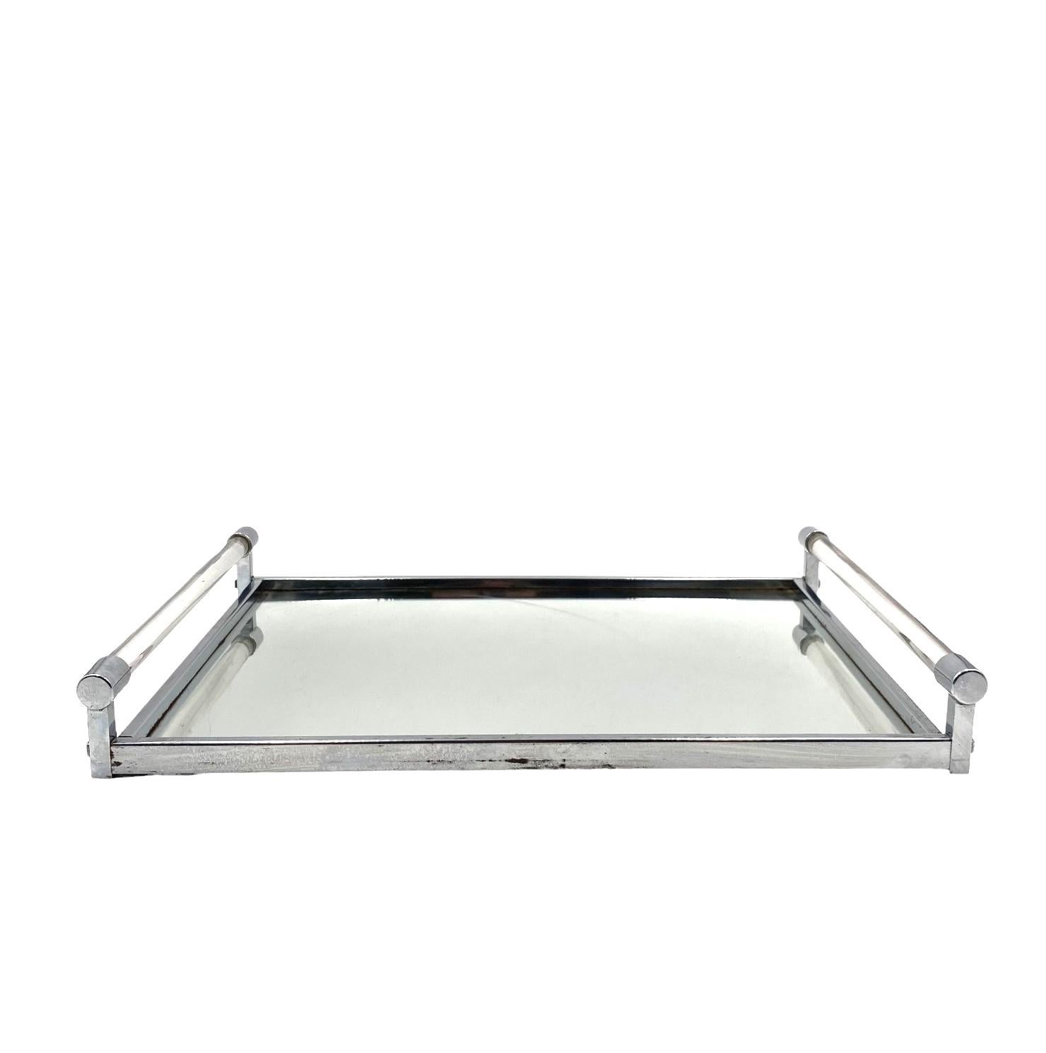 Jacques Adnet, Modernist lucite mirrored tray, Maison Adnet, France 1940s For Sale 5