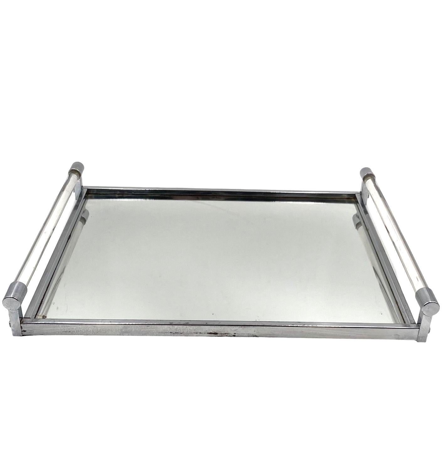 Jacques Adnet, Modernist lucite mirrored tray, Maison Adnet, France 1940s For Sale 6